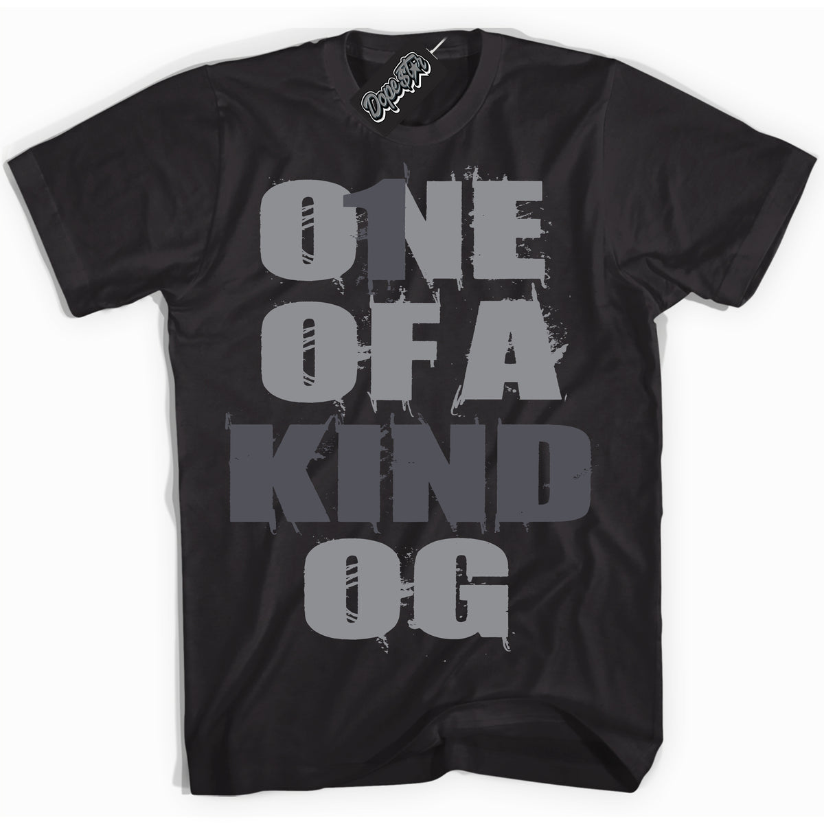 Cool Black Shirt with “ One Of A Kind ” design that perfectly matches Paris Olympics Wet Cement 4s Jordans.
