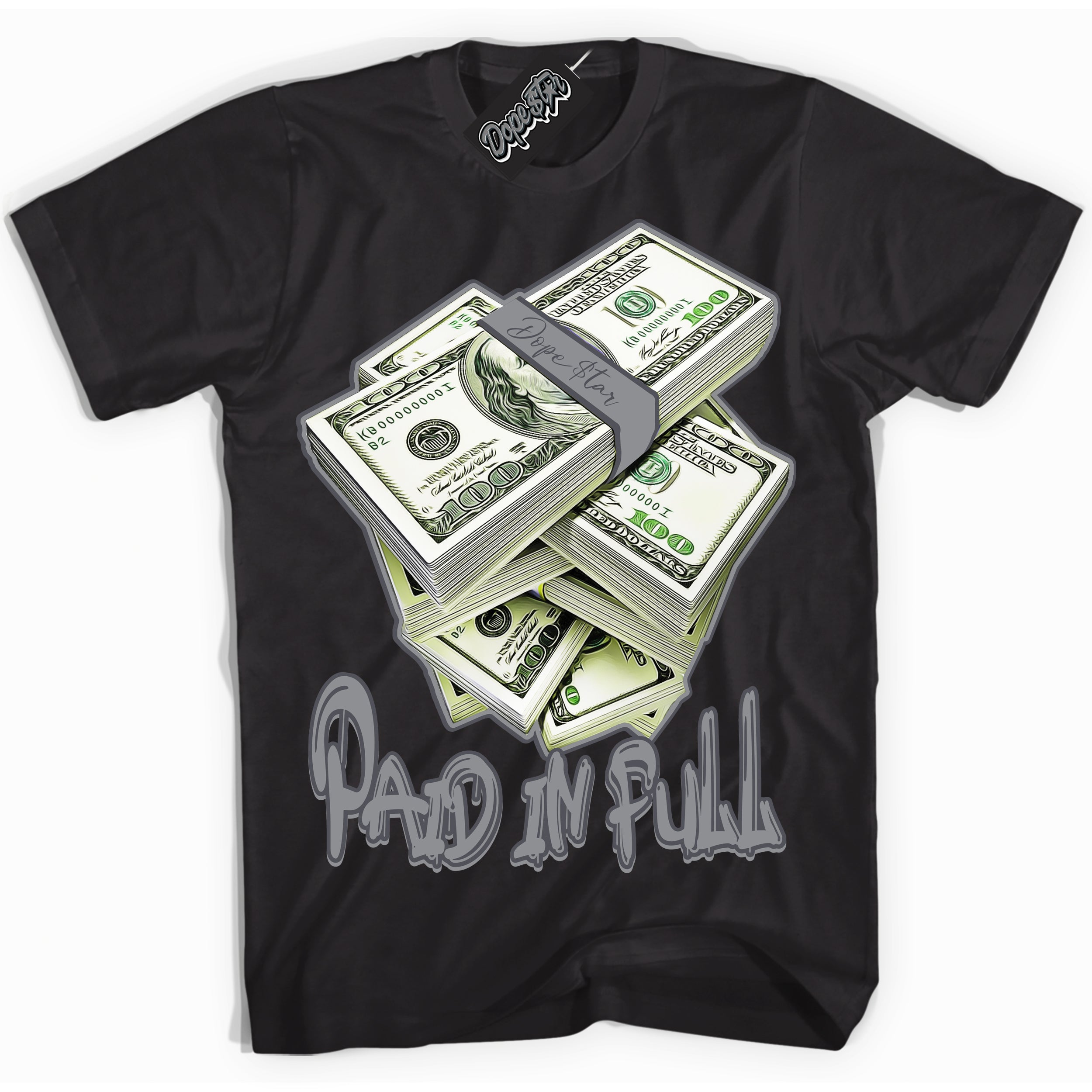Cool Black Shirt with “ Paid In Full ” design that perfectly matches Paris Olympics Wet Cement 4s Jordans.
