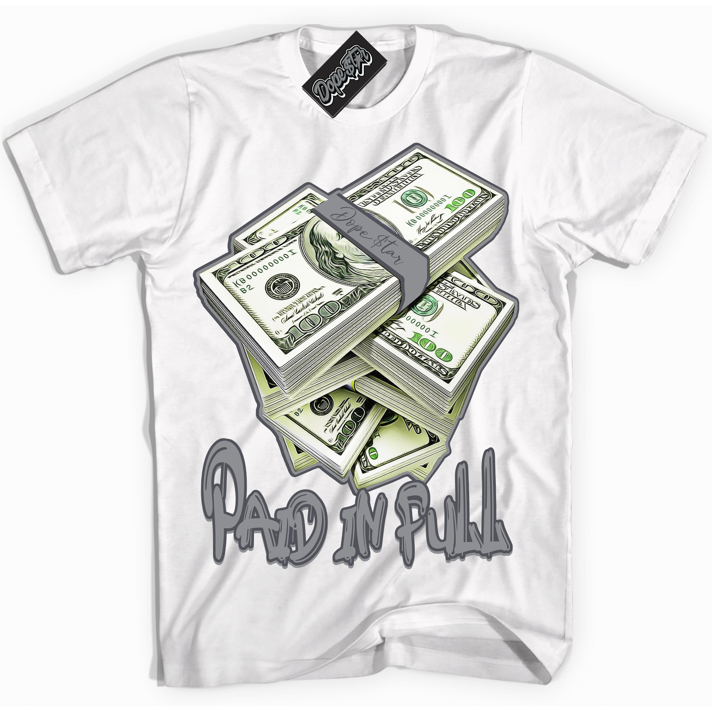 Cool White Shirt with “ Paid In Full ” design that perfectly matches Paris Olympics Wet Cement 4s Jordans.
