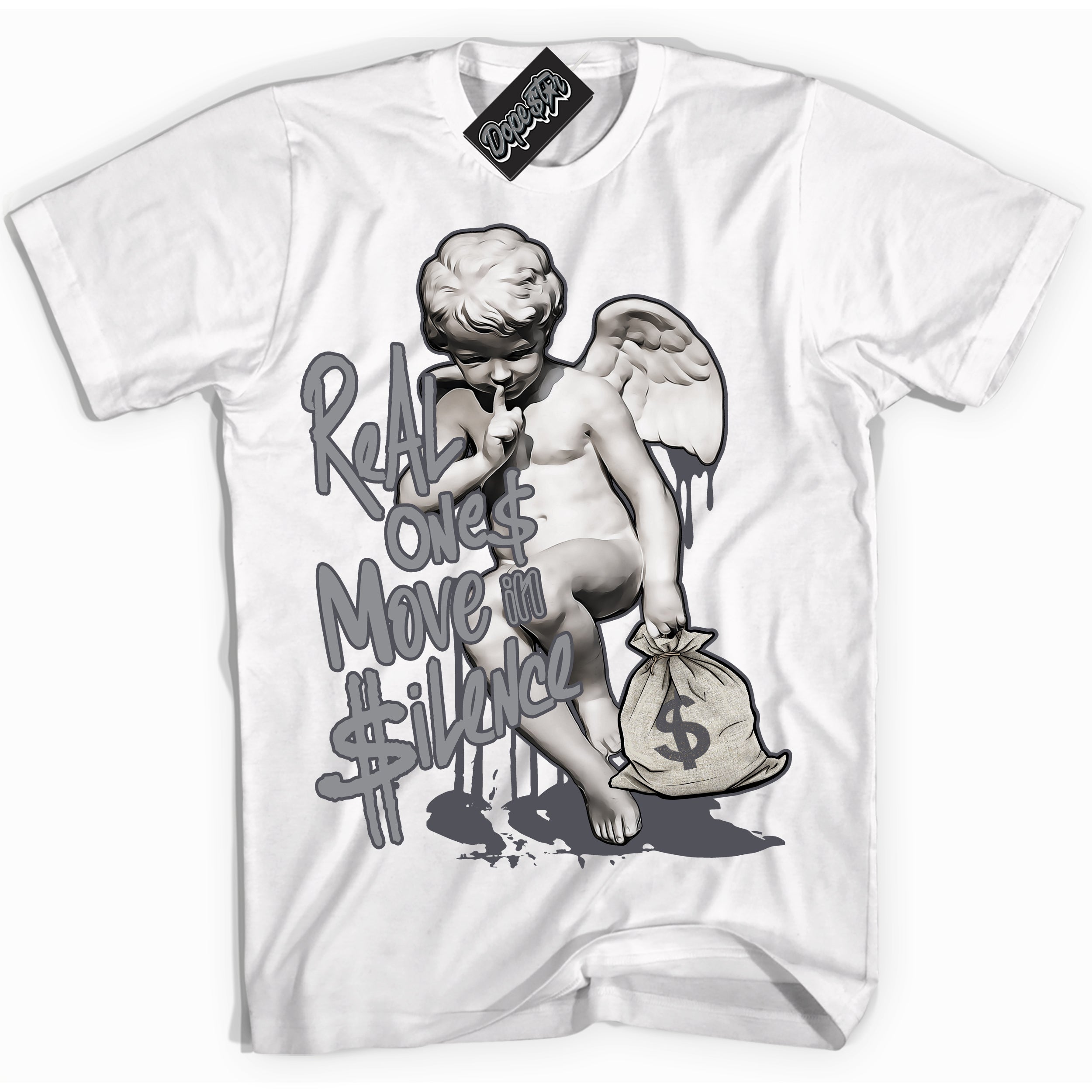 Cool White Shirt with “ Real Ones Cherub ” design that perfectly matches Paris Olympics Wet Cement 4s Jordans.
