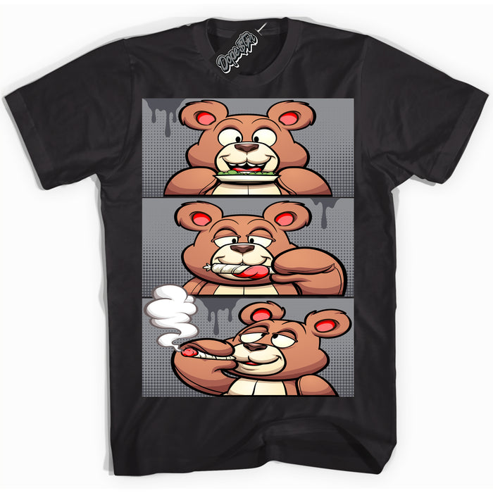 Cool Black Shirt with “ Roll It Lick It Smoke It Bear ” design that perfectly matches Paris Olympics Wet Cement 4s Jordans.
