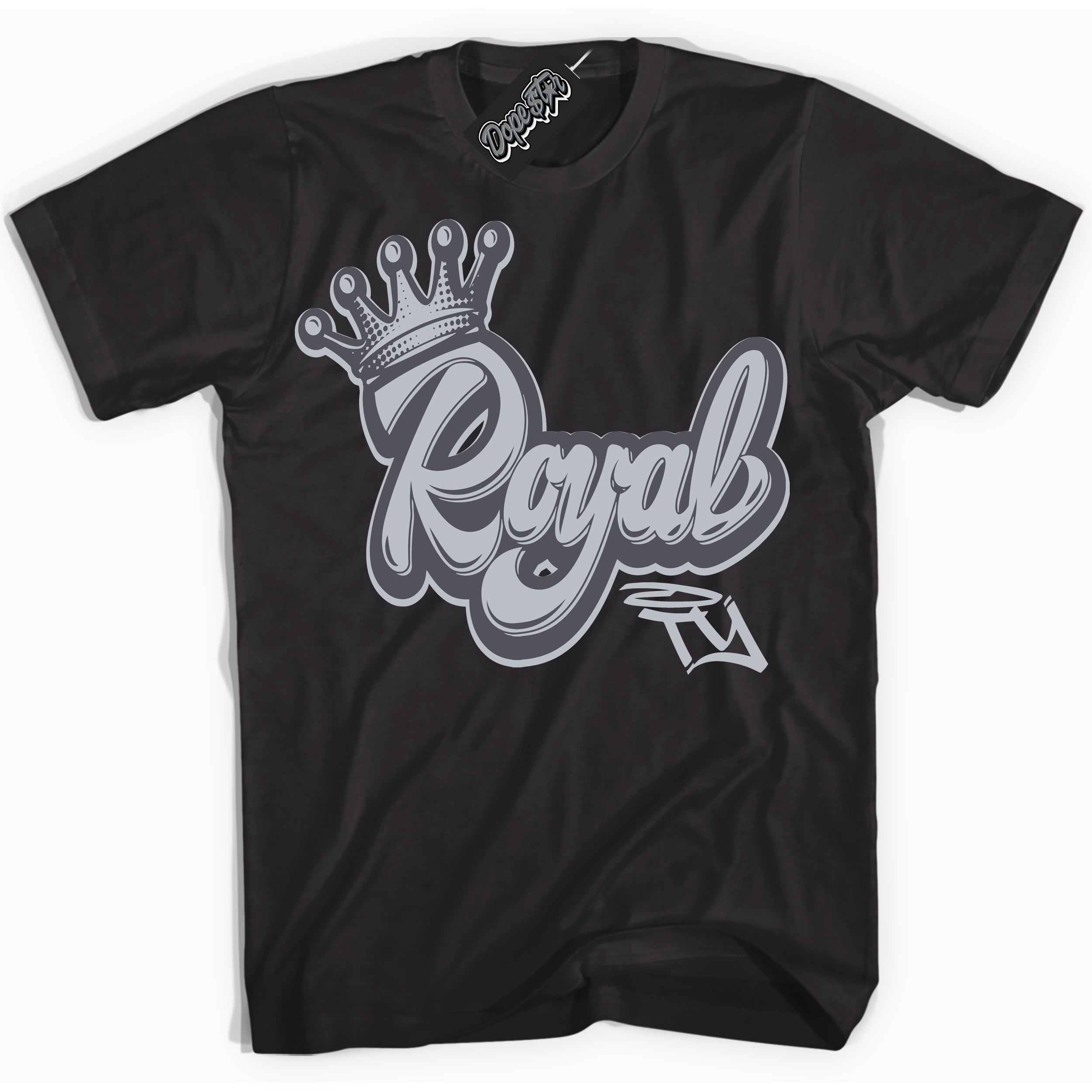 Cool Black Shirt with “ Royalty ” design that perfectly matches Paris Olympics Wet Cement 4s Jordans.
