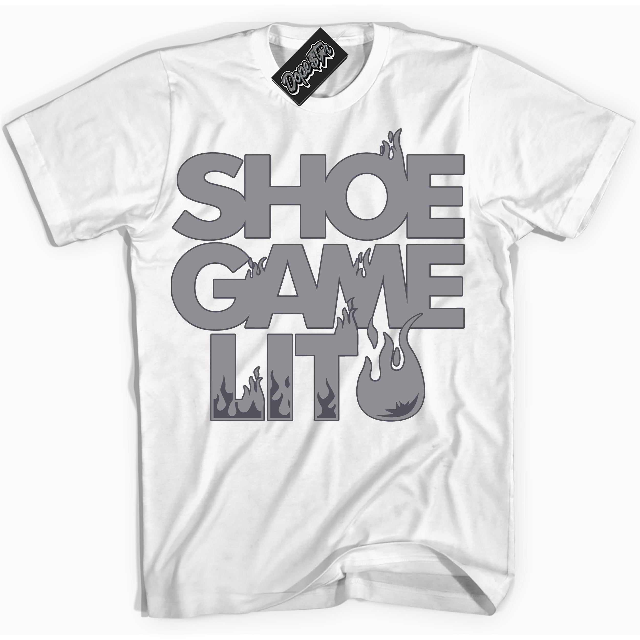 Cool White Shirt with “ Shoe Game Lit ” design that perfectly matches Paris Olympics Wet Cement 4s Jordans.

