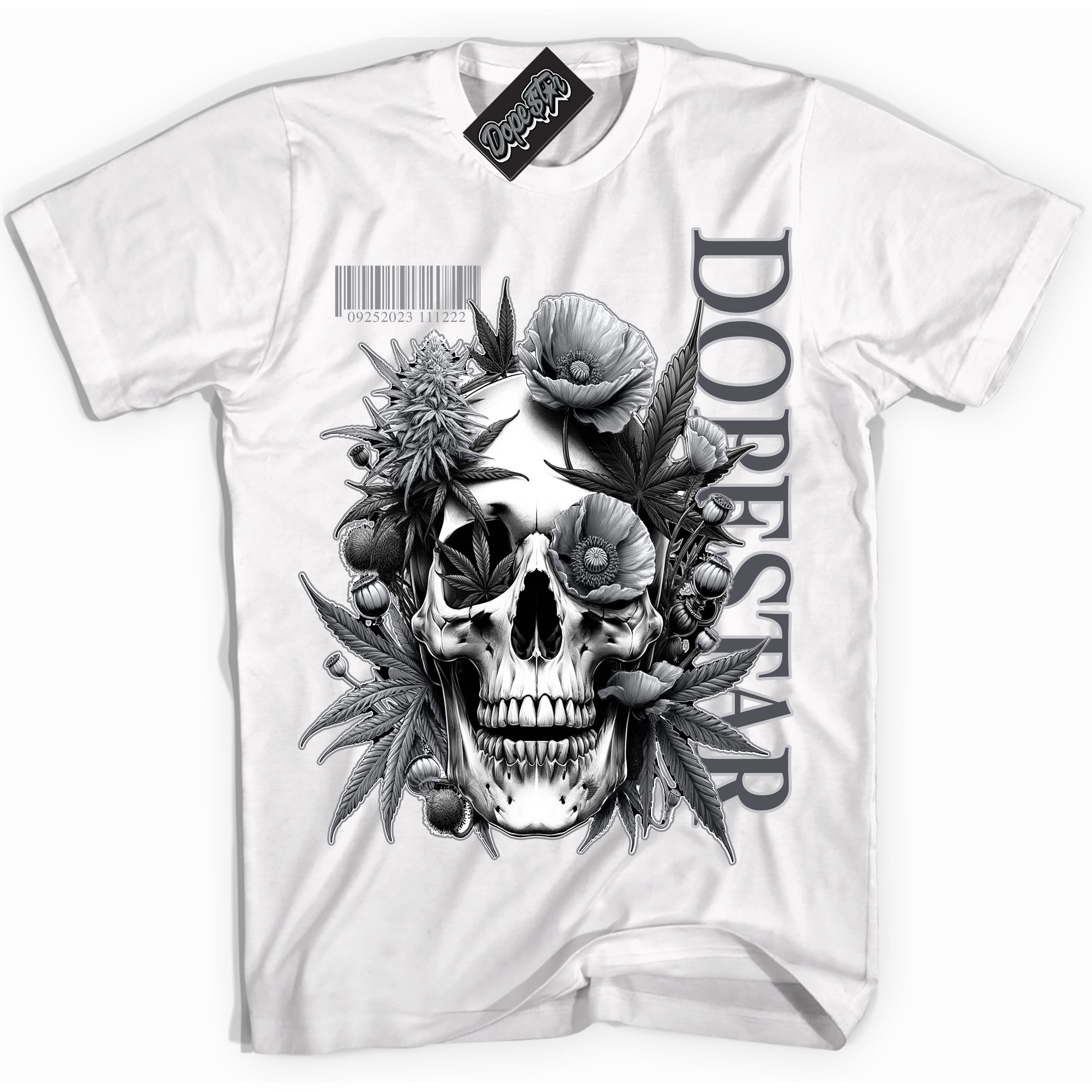 Cool White Shirt with “ Skull Poppies ” design that perfectly matches Paris Olympics Wet Cement 4s Jordans.
