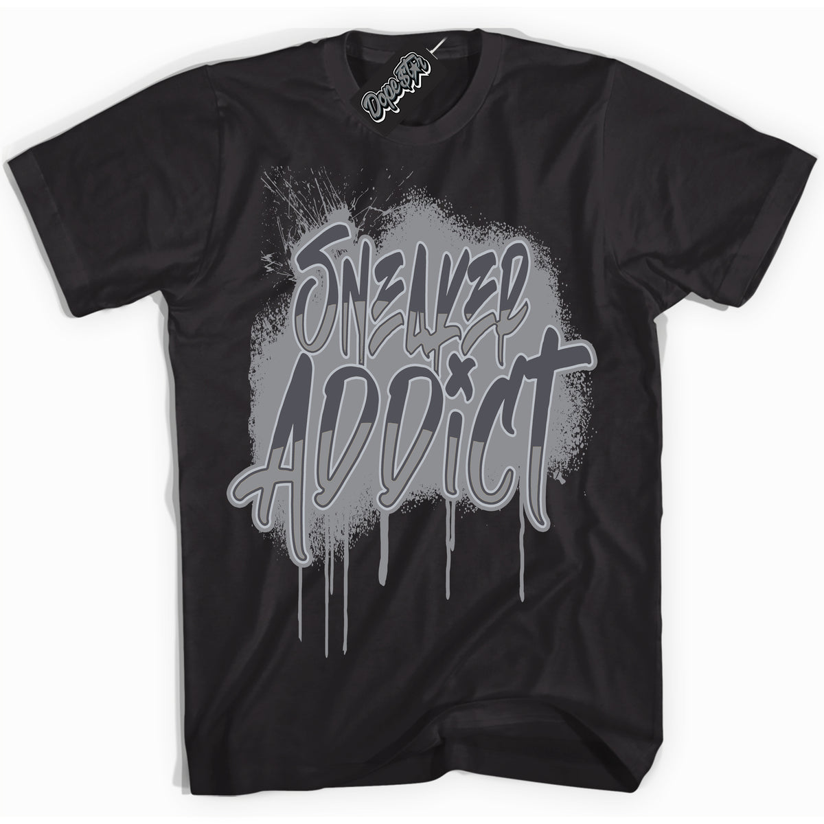 Cool Black Shirt with “ Sneaker Addict ” design that perfectly matches Paris Olympics Wet Cement 4s Jordans.
