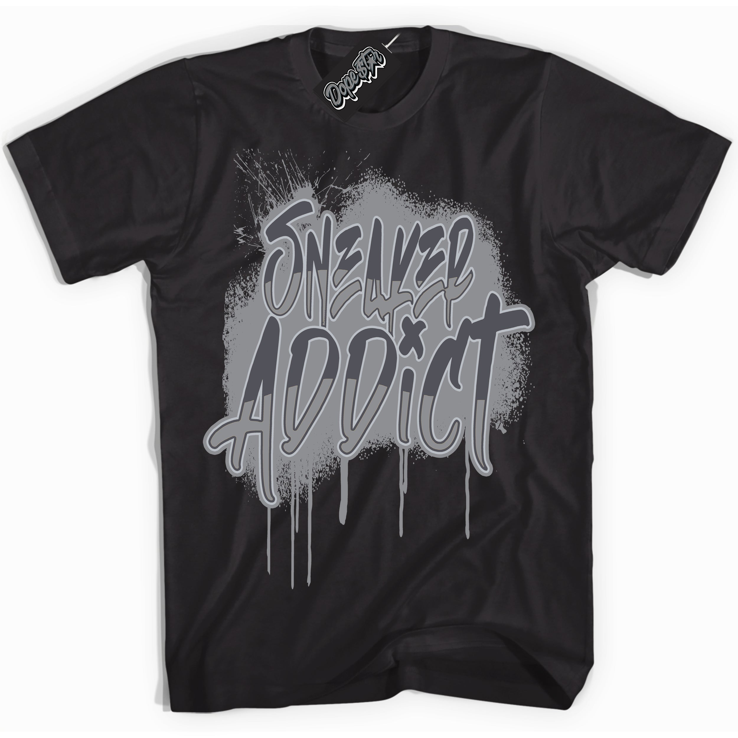 Cool Black Shirt with “ Sneaker Addict ” design that perfectly matches Paris Olympics Wet Cement 4s Jordans.
