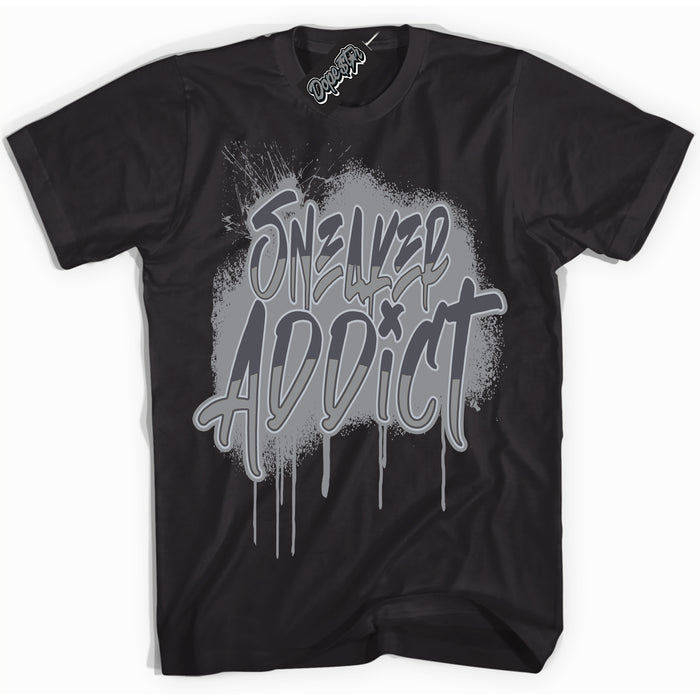 Cool Black Shirt with “ Sneaker Addict ” design that perfectly matches Paris Olympics Wet Cement 4s Jordans.
