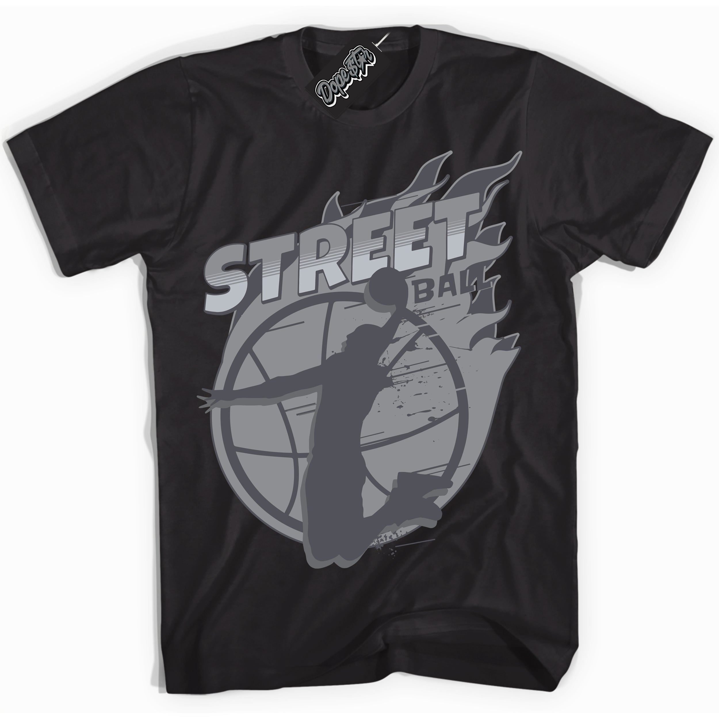 Cool Black Shirt with “ Street Ball ” design that perfectly matches Paris Olympics Wet Cement 4s Jordans.
