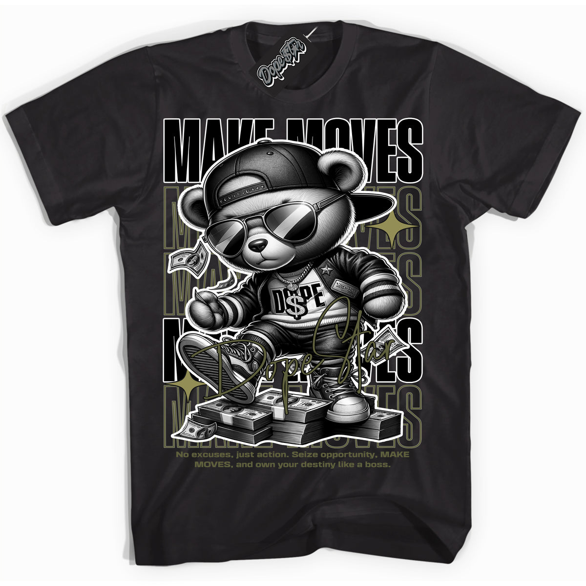 Cool Black Shirt with “ Makin Moves” design that perfectly matches Craft Olive 4s Sneakers.