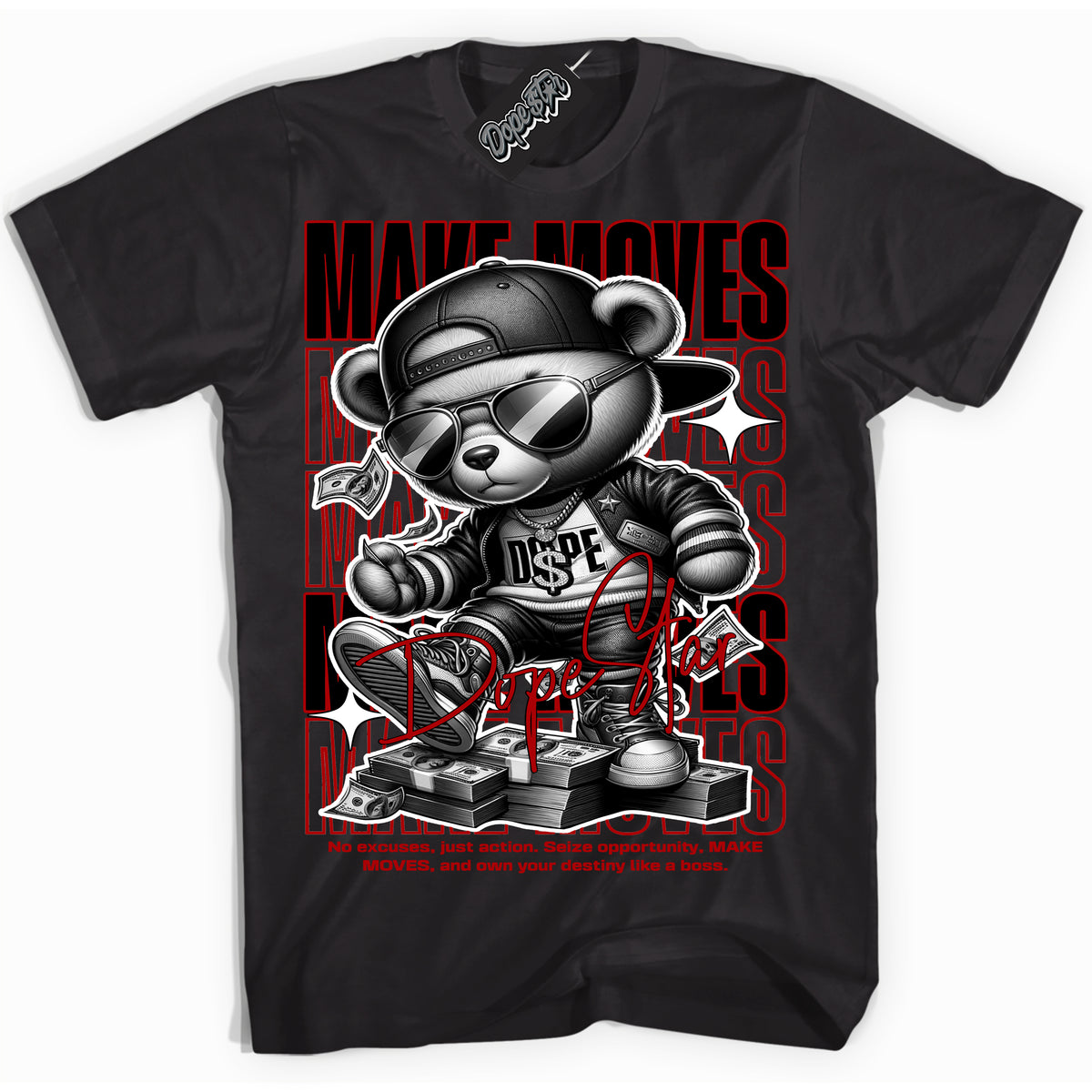 Cool Black Shirt with “ Makin Moves” design that perfectly matches Red Cement 4s Sneakers.