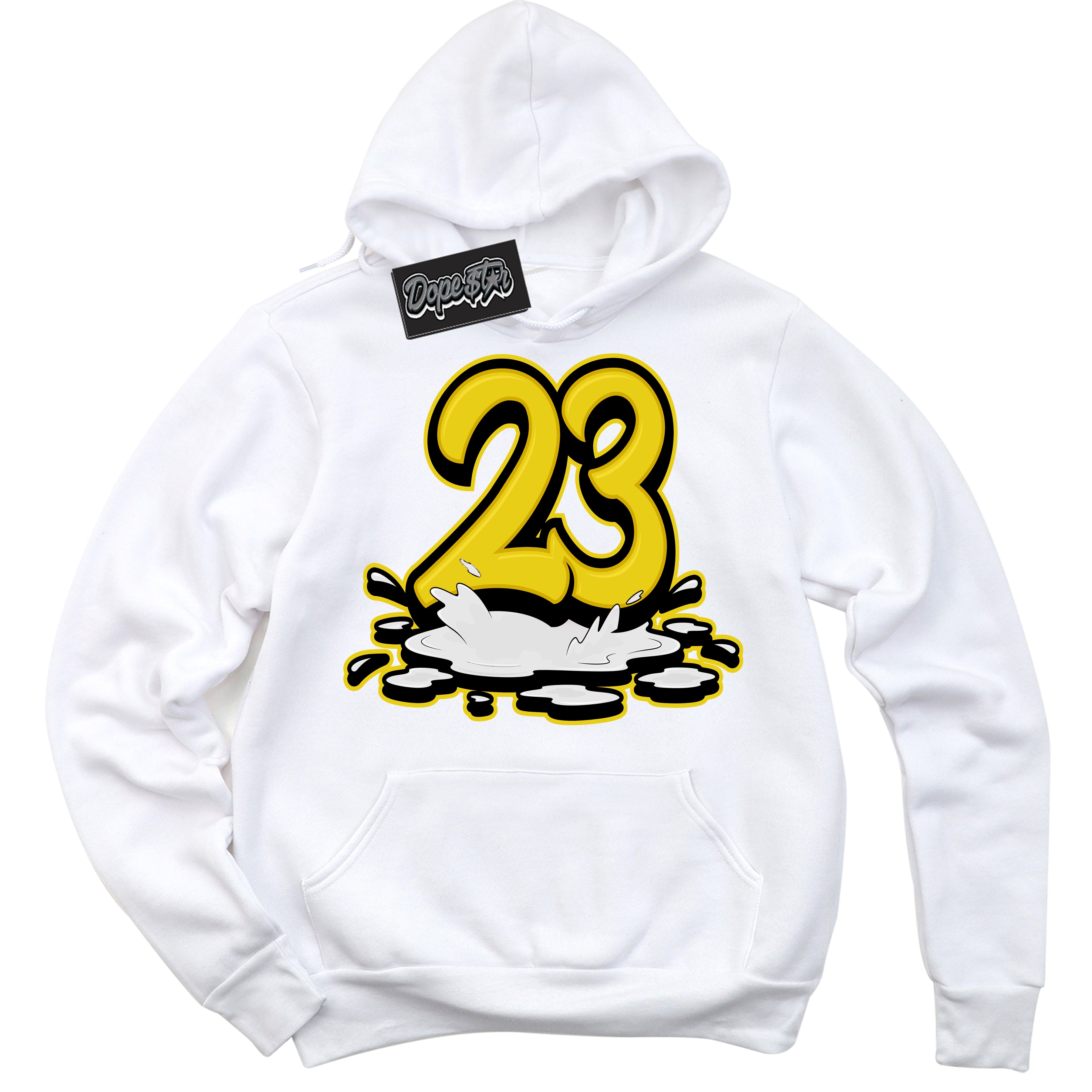 Cool White Hoodie with “ 23 Melting ”  design that Perfectly Matches Vivid Sulfur 4s Jordans.
