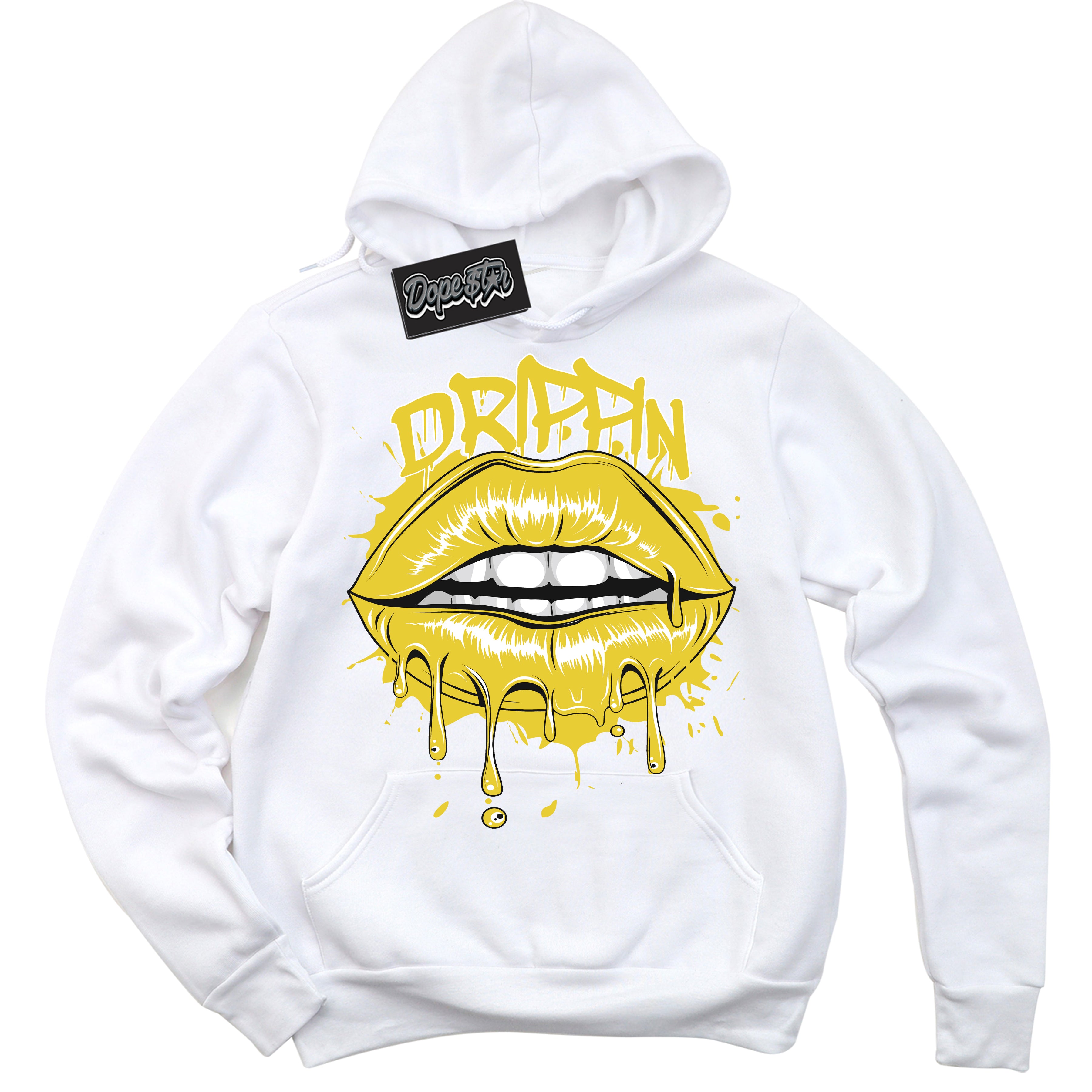 Cool White Hoodie with “ Drippin ”  design that Perfectly Matches Vivid Sulfur 4s Jordans.
