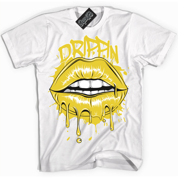 Cool White Shirt with “ Drippin” design that perfectly matches Vivid Sulfur 4s Jordans.
