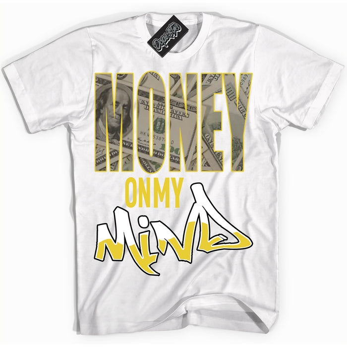Cool White Shirt with “ Money On My Mind” design that perfectly matches Vivid Sulfur 4s Jordans.
