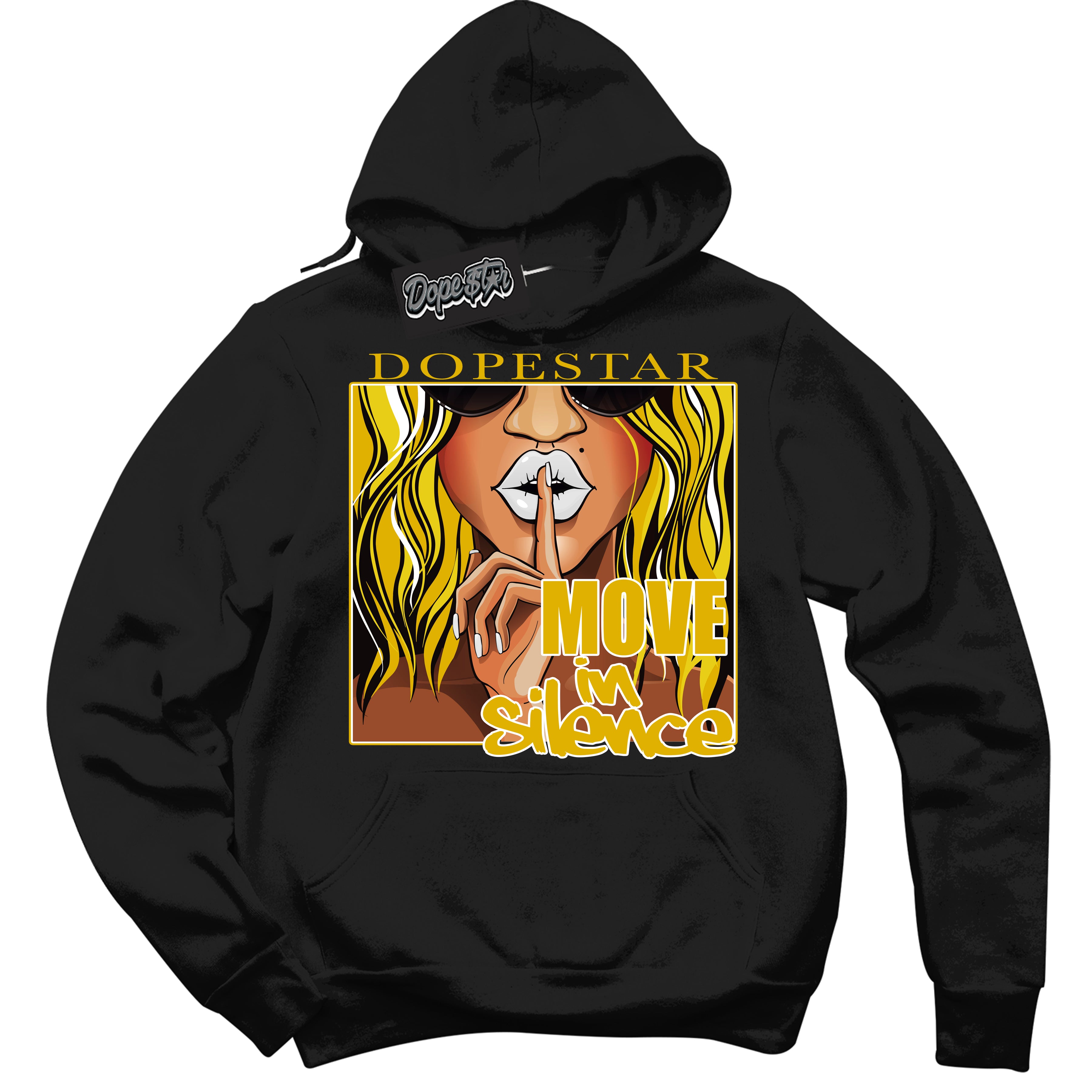 Cool Black Hoodie with “ Move In Silence ”  design that Perfectly Matches Vivid Sulfur 4s Jordans.
