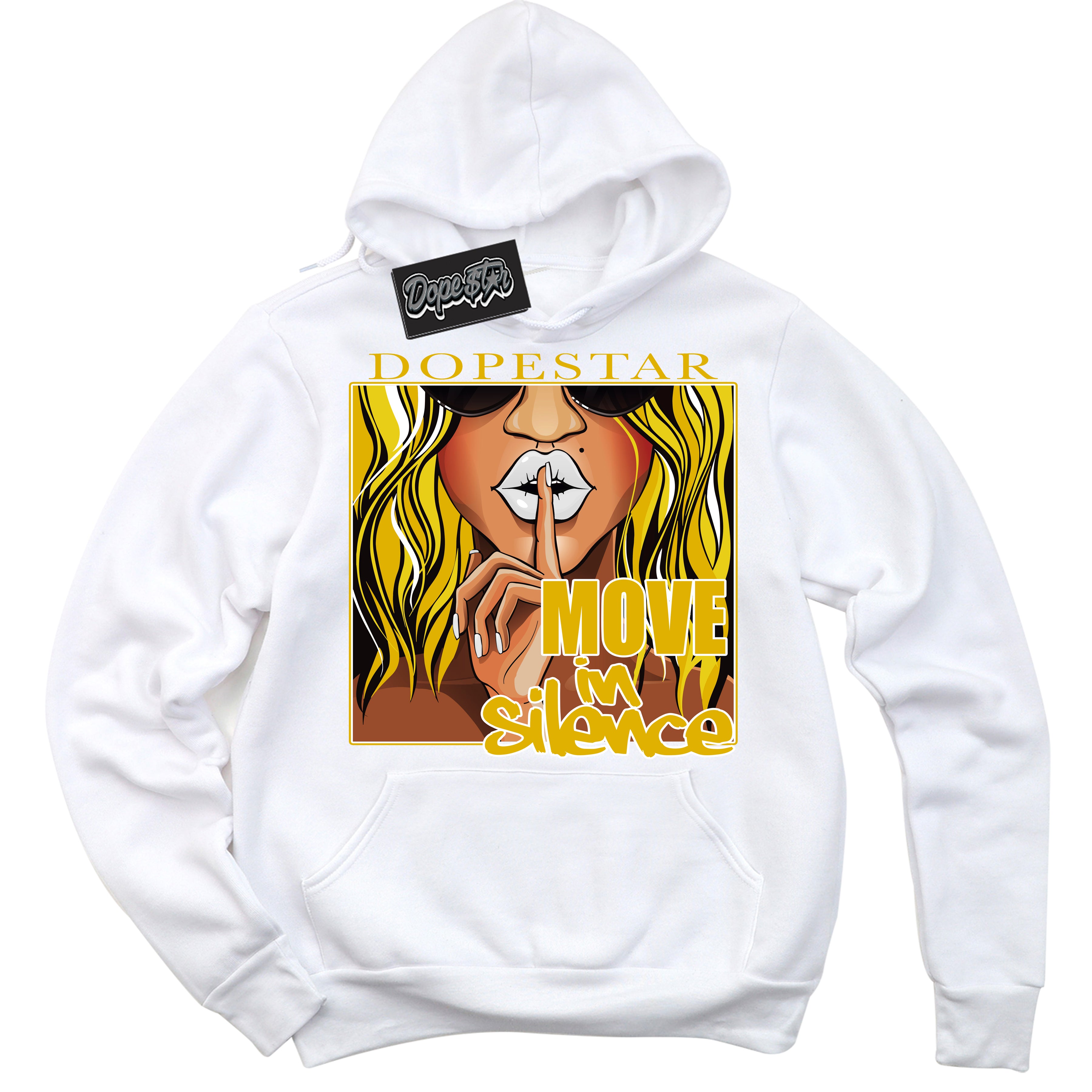 Cool White Hoodie with “ Move In Silence ”  design that Perfectly Matches Vivid Sulfur 4s Jordans.
