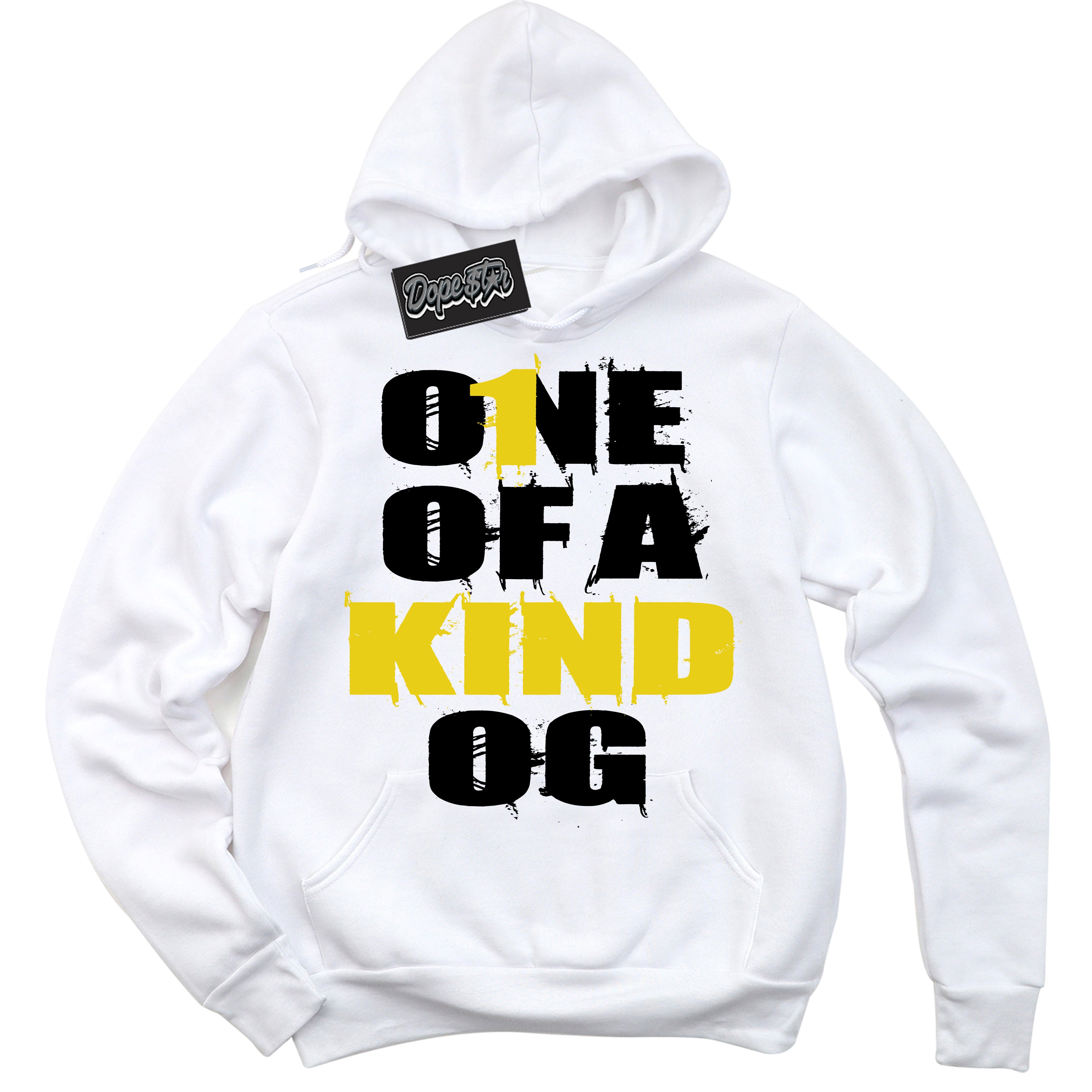 Cool White Hoodie with “ One Of A Kind ”  design that Perfectly Matches Vivid Sulfur 4s Jordans.
