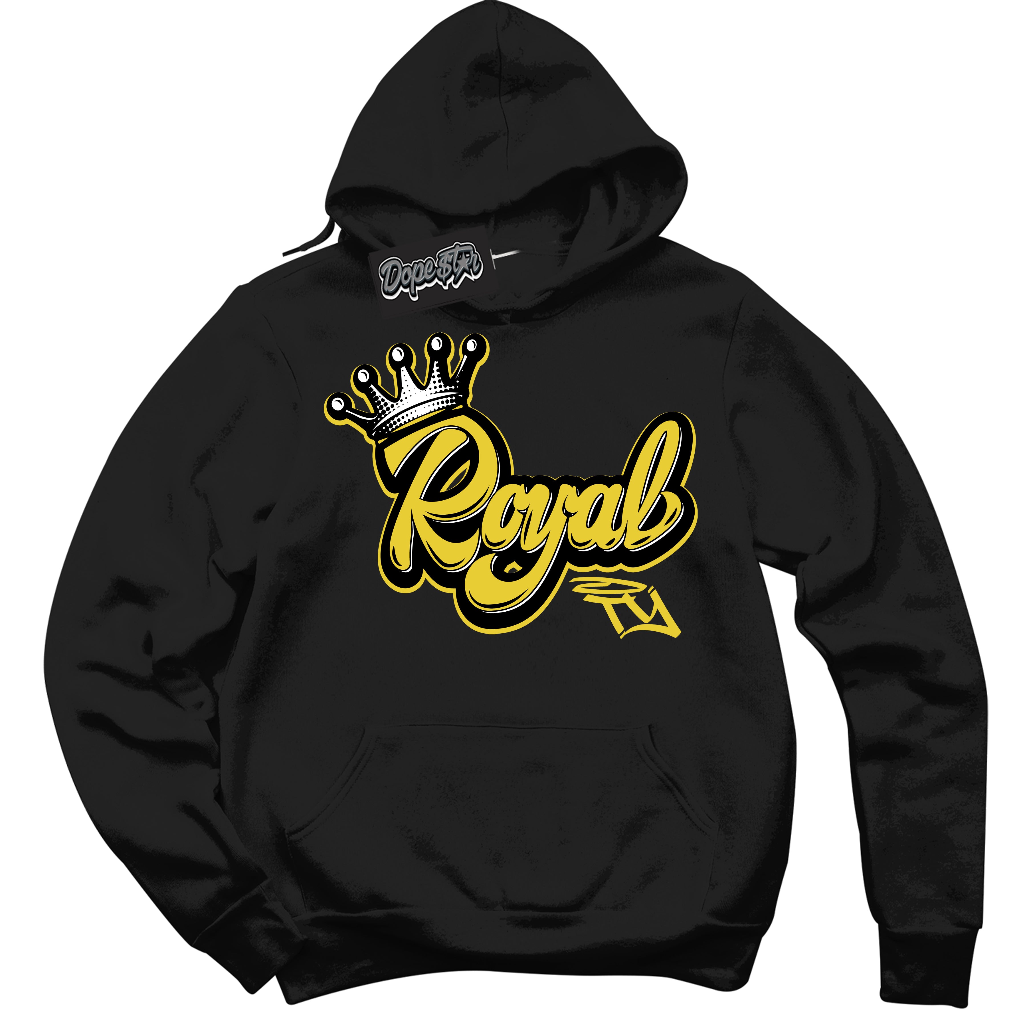 Cool Black Hoodie with “ Royalty ”  design that Perfectly Matches Vivid Sulfur 4s Jordans.
