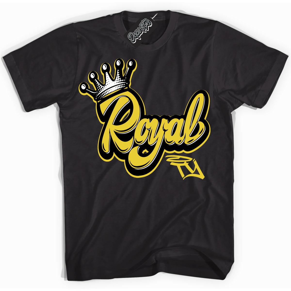 Cool Black Shirt with “ Royalty” design that perfectly matches Vivid Sulfur 4s Jordans.
