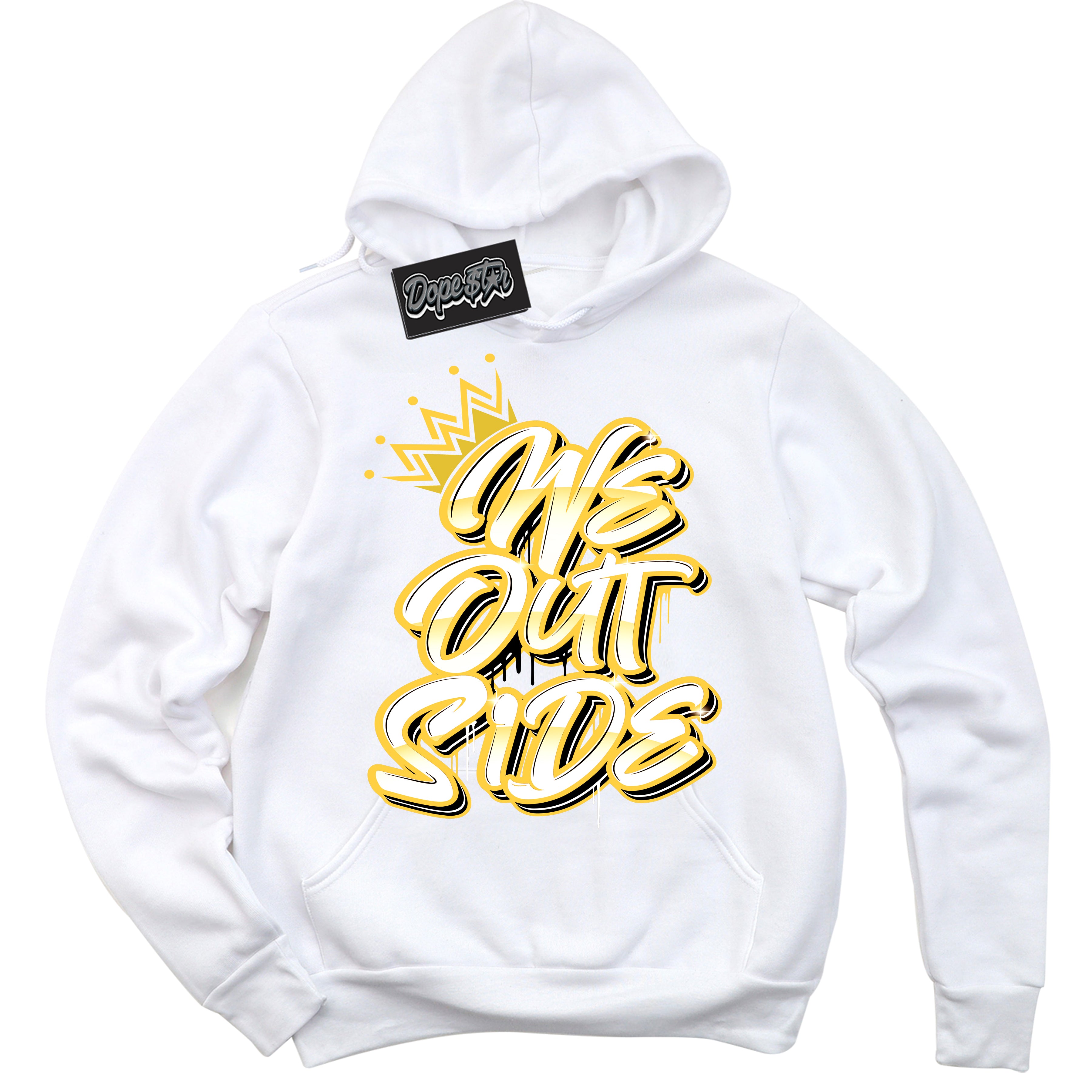 Cool White Hoodie with “ We Outside ”  design that Perfectly Matches Vivid Sulfur 4s Jordans.
