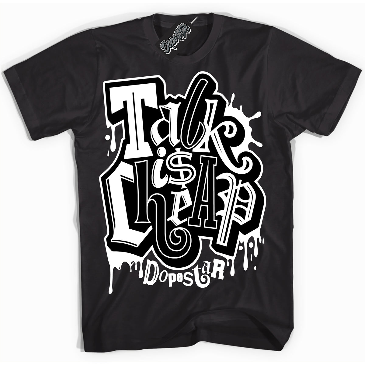 Cool Black Shirt with “Talk Is Cheap” design that perfectly matches the White Thunder 4s Jordans.