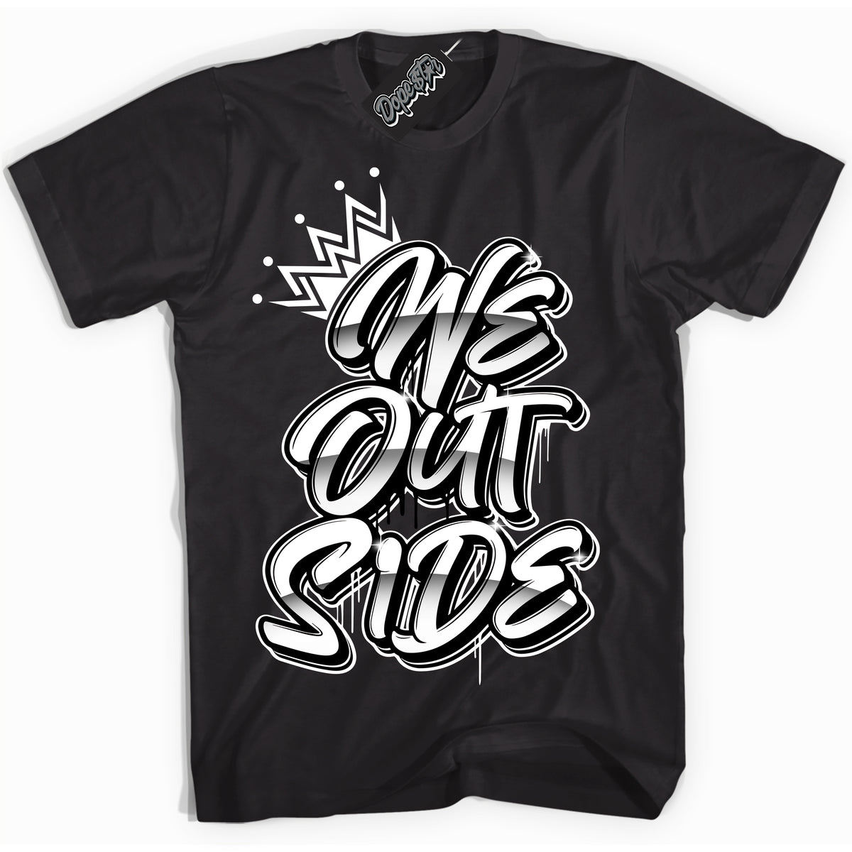 Cool Black Shirt with “We Outside” design that perfectly matches the White Thunder 4s Jordans.