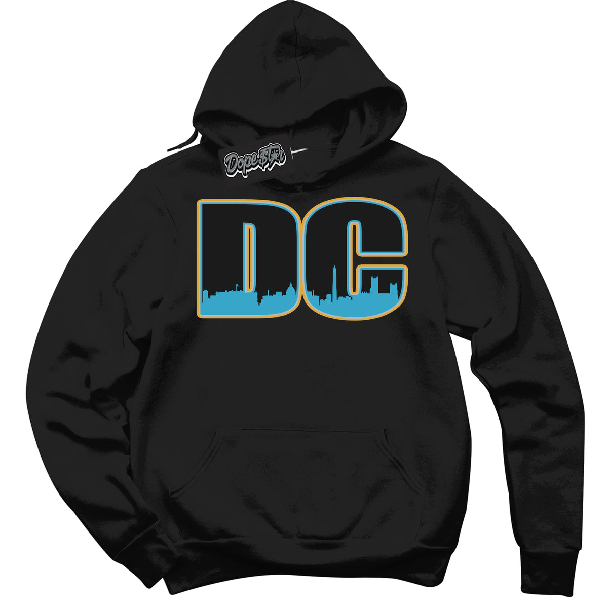 Cool Black Hoodie with “ DC ”  design that Perfectly Matches Aqua 5s Sneakers.