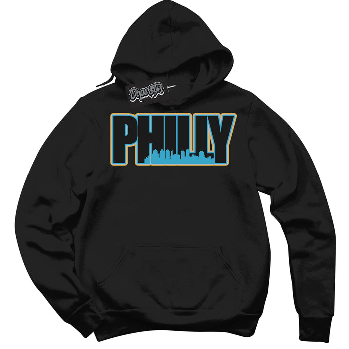 Cool Black Hoodie with “ Philly ”  design that Perfectly Matches Aqua 5s Sneakers.