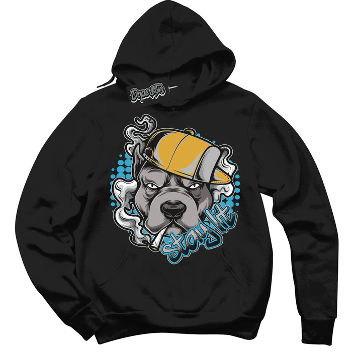 Cool Black Graphic Hoodie with “ Stay Lit “ print, that perfectly matches Air Jordan 5 AQUA  sneakers