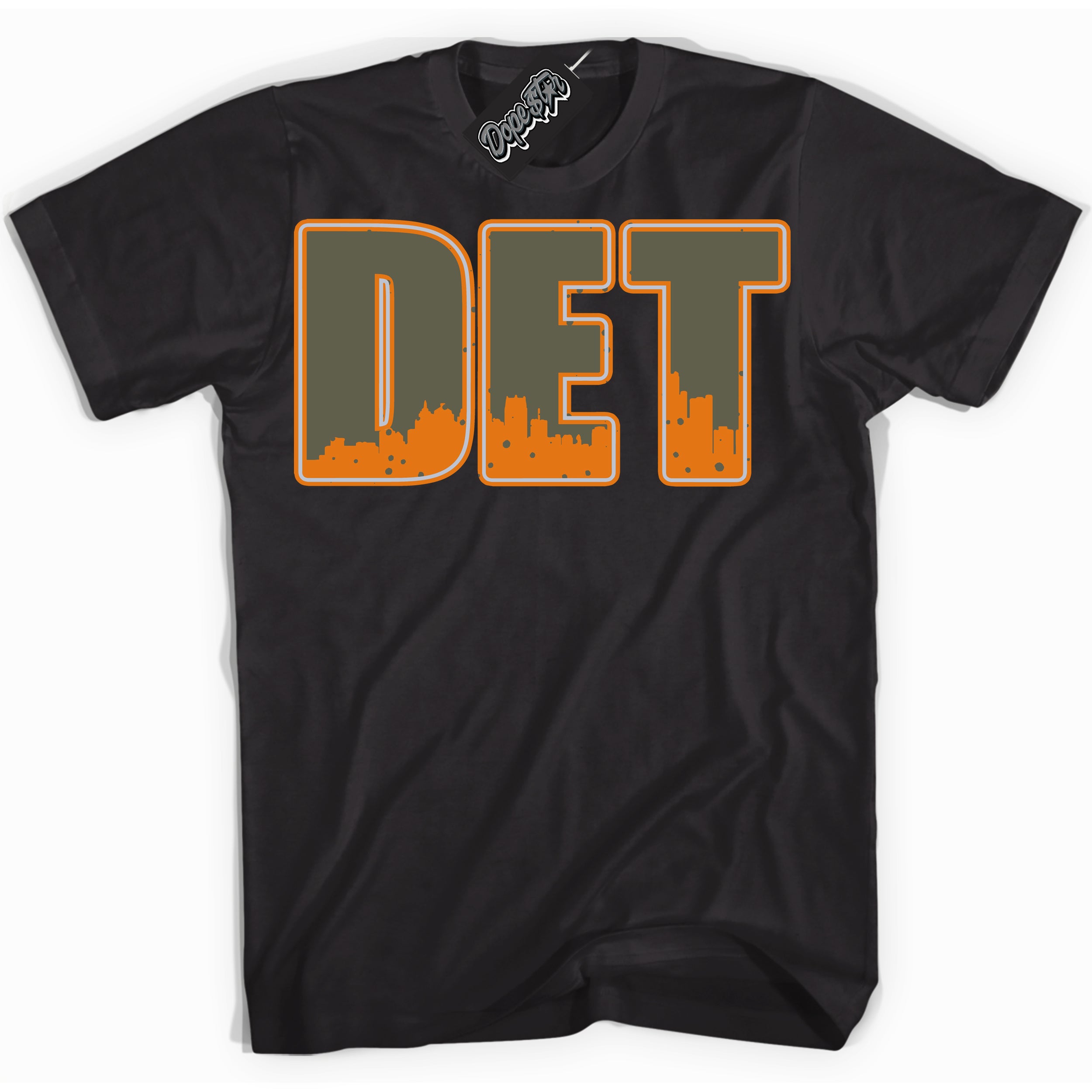 Cool Black Shirt with “ Detroit” design that perfectly matches Olive 5s Sneakers.