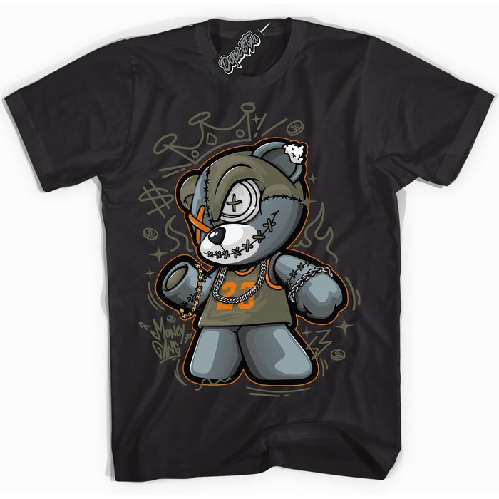 Cool Black Shirt with “ Money Gang Bear” design that perfectly matches Olive 5s Sneakers.