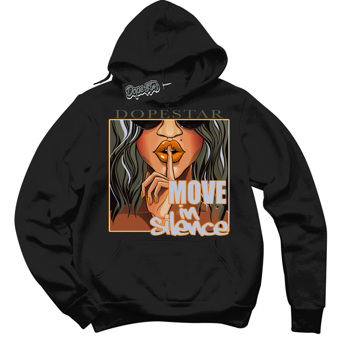 Cool Black Hoodie with “ Move In Silence ”  design that Perfectly Matches Olive 5s Sneakers.
