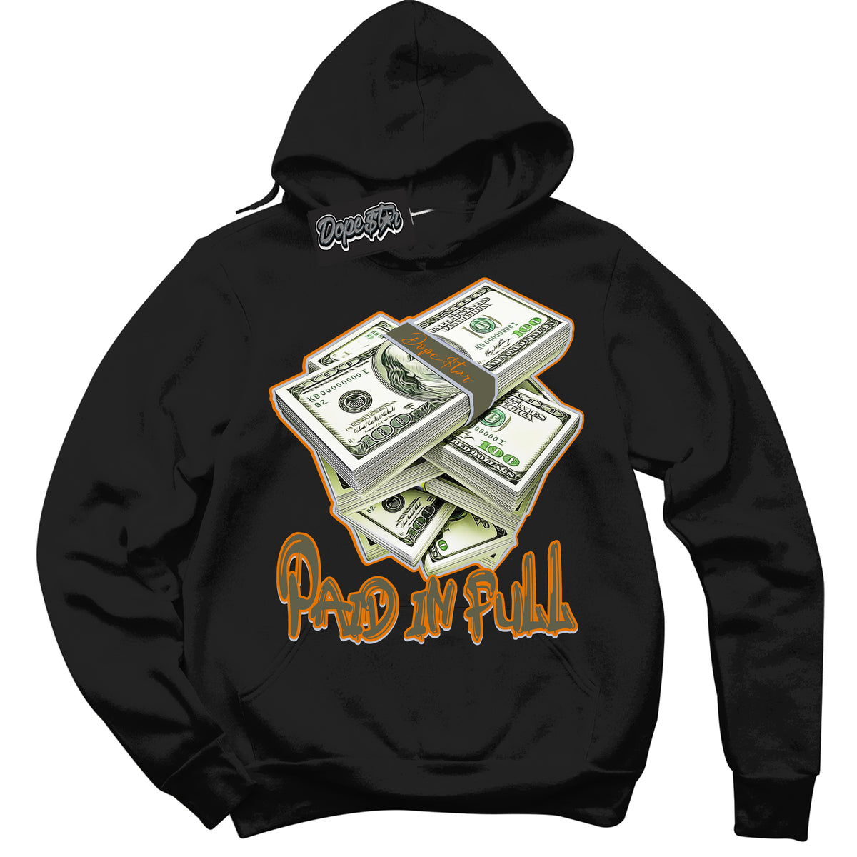 Cool Black Hoodie with “ Paid In Full ”  design that Perfectly Matches Olive 5s Sneakers.