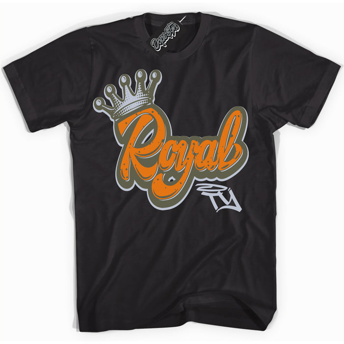 Cool Black Shirt with “ Royalty” design that perfectly matches Olive 5s Sneakers.