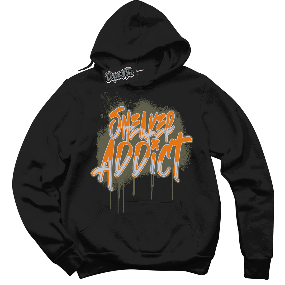 Cool Black Hoodie with “ Sneaker Addict ”  design that Perfectly Matches Olive 5s Sneakers.