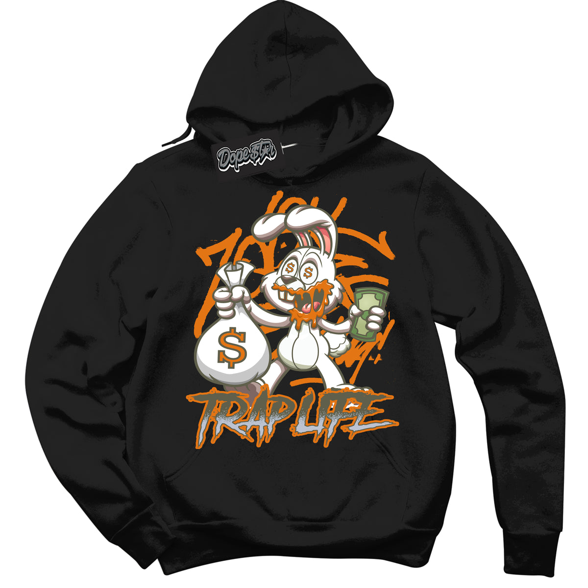 Cool Black Hoodie with “ Trap Rabbit ”  design that Perfectly Matches Olive 5s Sneakers.