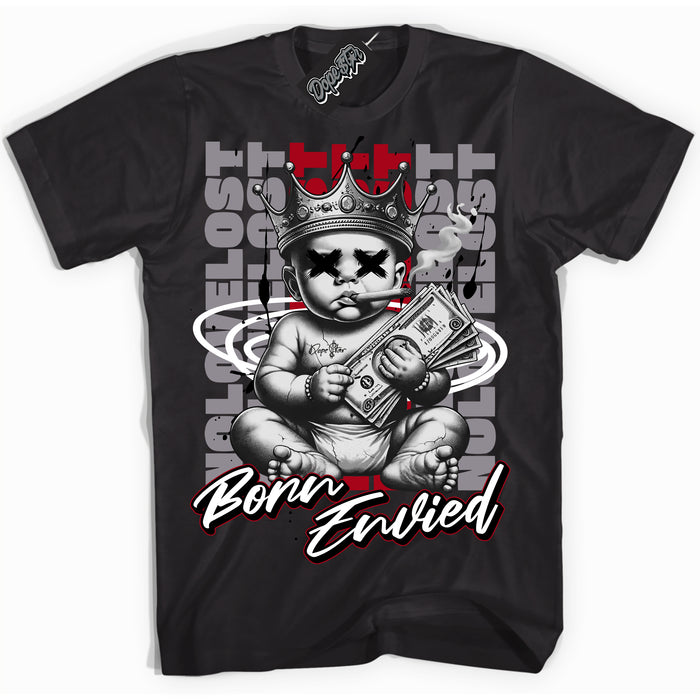 AJ5 Retro OG Black Metallic Reimagined “Born Envied” black streetwear t-shirt and matching sneaker tee for men and women by Sneaker Shirts Outlet.
