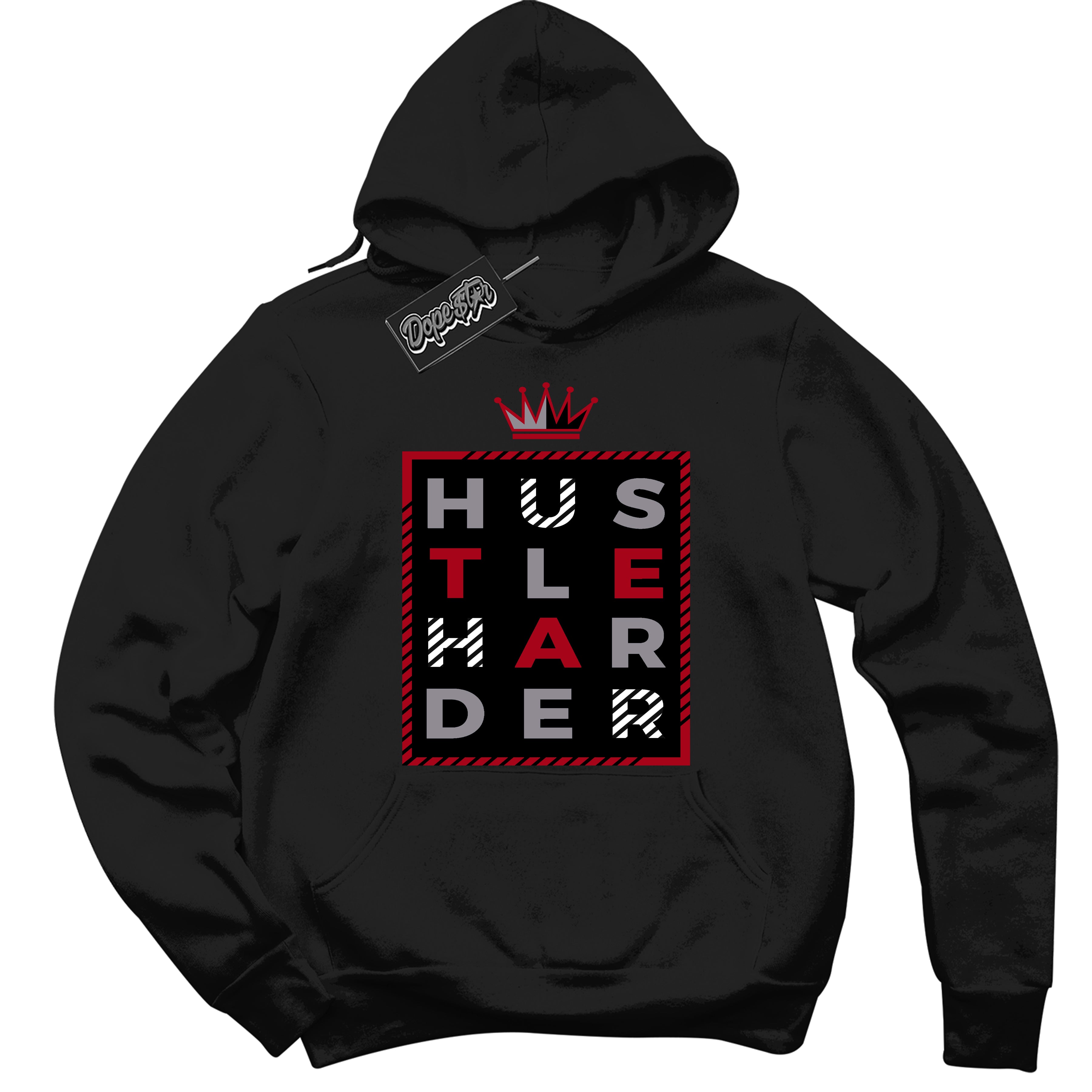 AJ5 Retro OG Black Metallic Reimagined ‘Hustle Harder’ – Black Streetwear Hoodie | Men's and Women's graphic sweatshirt by Sneaker Shirts Outlet.
