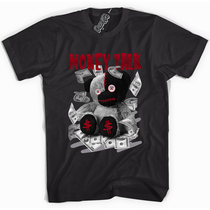 AJ5 Retro OG Black Metallic Reimagined “Money Talk Bear” black streetwear t-shirt and matching sneaker tee for men and women by Sneaker Shirts Outlet.
