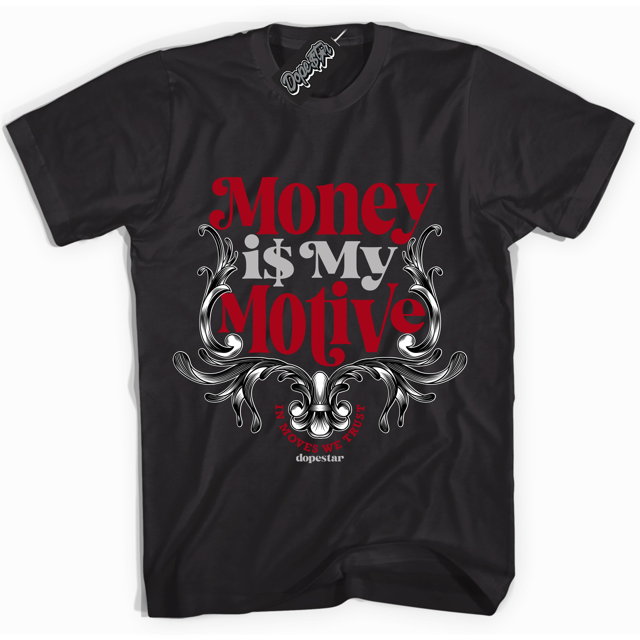 AJ5 Retro OG Black Metallic Reimagined ‘Money Is My Motive’ – Black Streetwear T-Shirt | Men's and Women's Sneaker Matching Tee by Sneaker Shirts Outlet.
