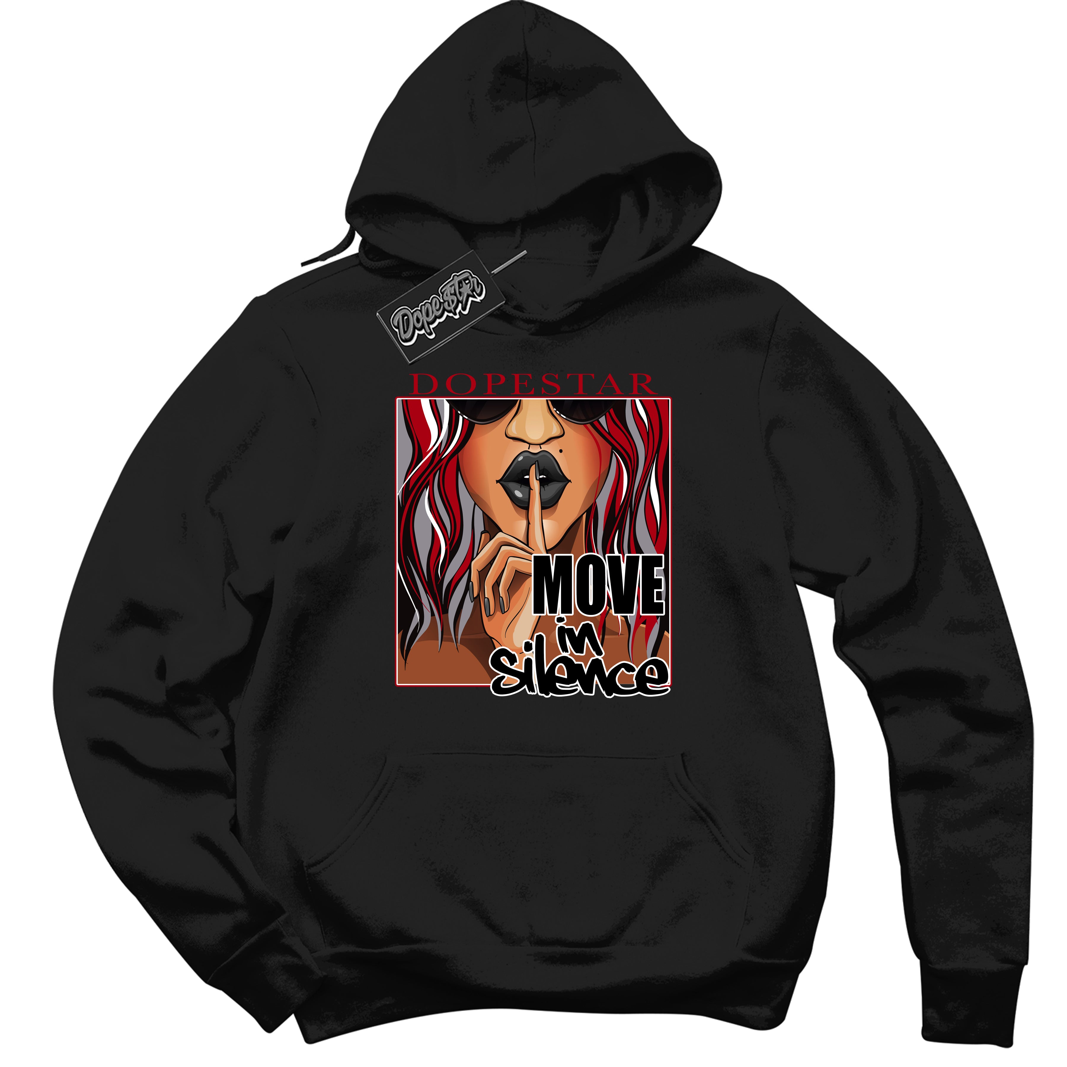 AJ5 Retro OG Black Metallic Reimagined ‘Move In Silence’ – Black Streetwear Hoodie | Men's and Women's graphic sweatshirt by Sneaker Shirts Outlet.
