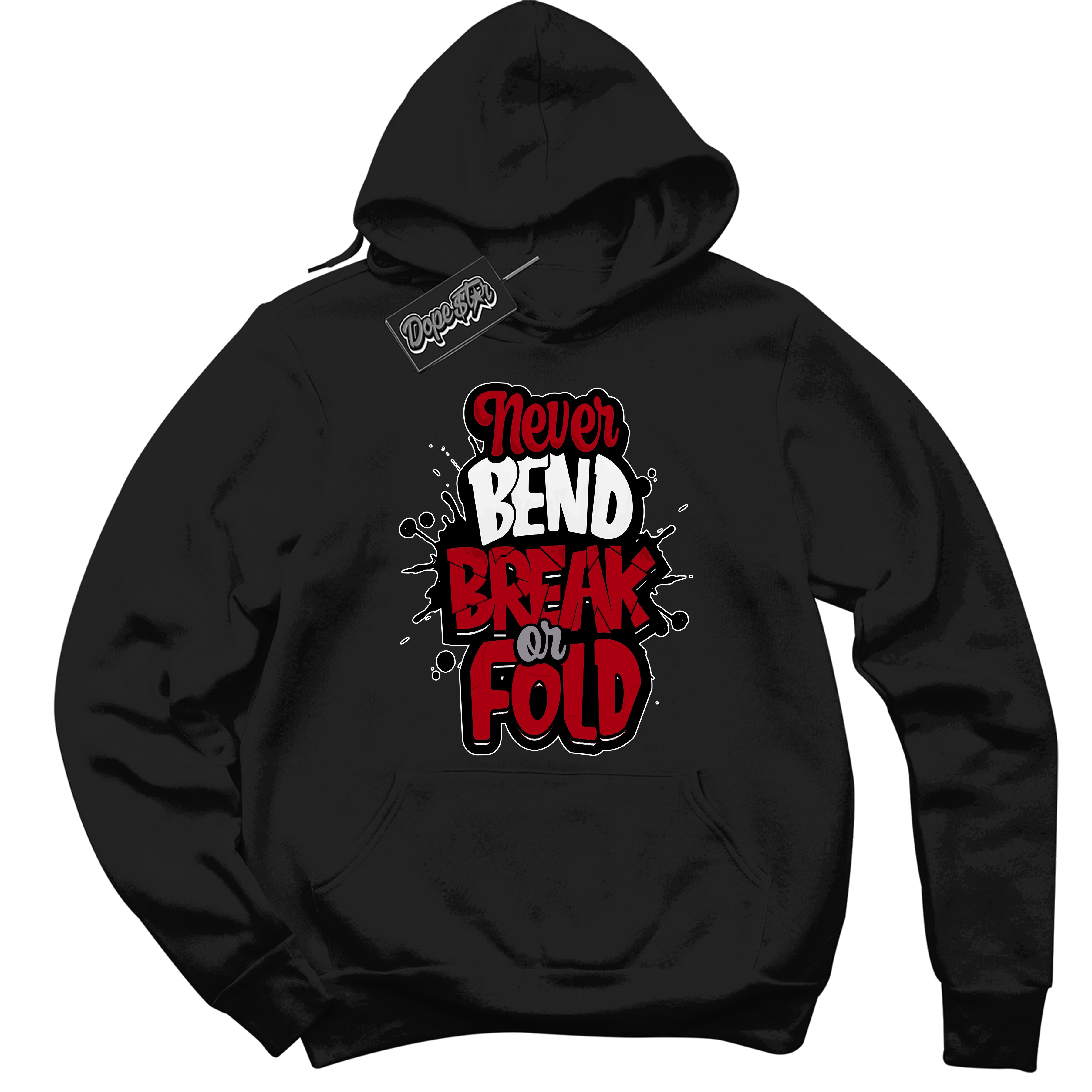 AJ5 Retro OG Black Metallic Reimagined ‘Never Bend Break Or Fold’ – Black Streetwear Hoodie | Men's and Women's graphic sweatshirt by Sneaker Shirts Outlet.

