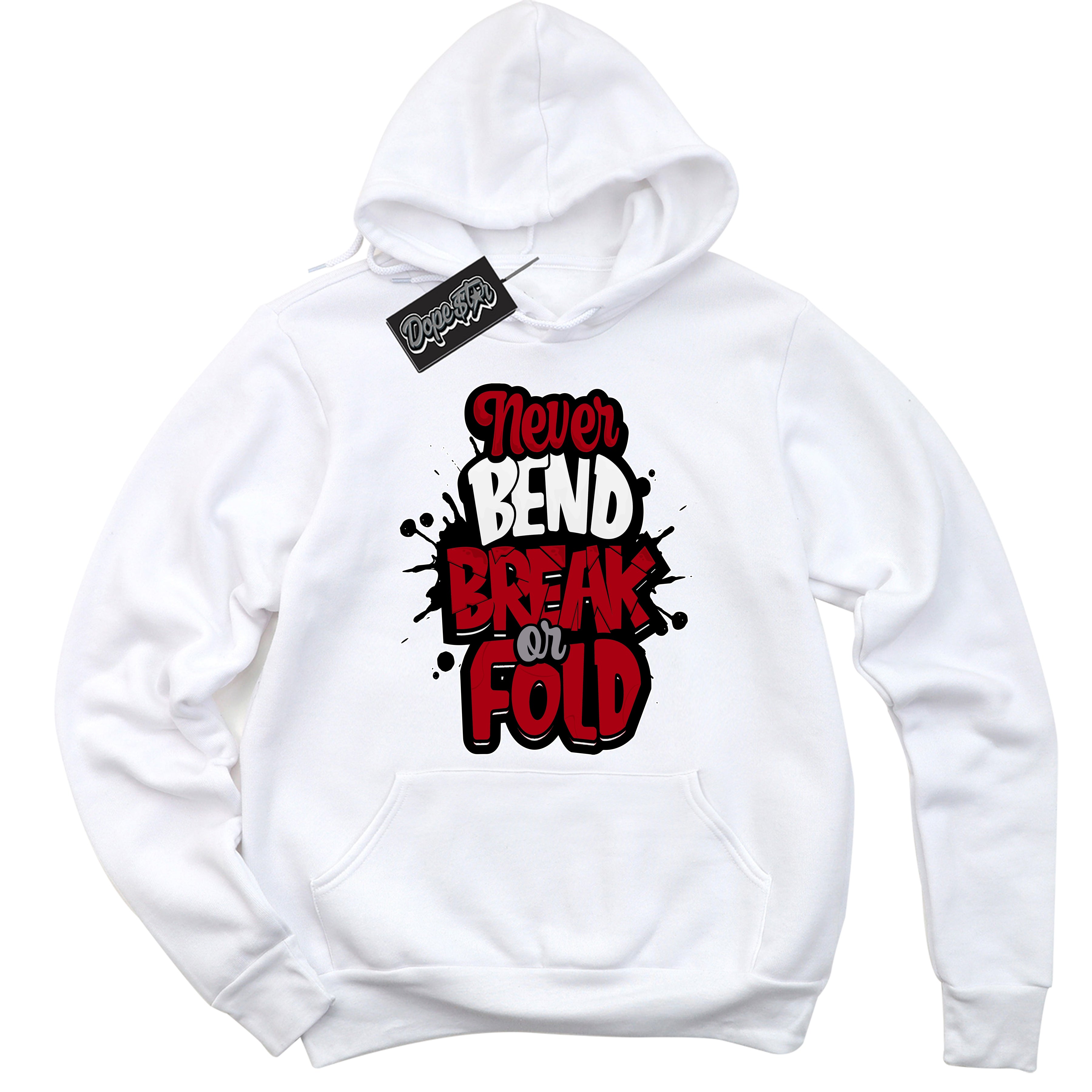 AJ5 Retro OG White Metallic Reimagined ‘Never Bend Break Or Fold’ – Black Streetwear Hoodie | Men's and Women's graphic sweatshirt by Sneaker Shirts Outlet.
