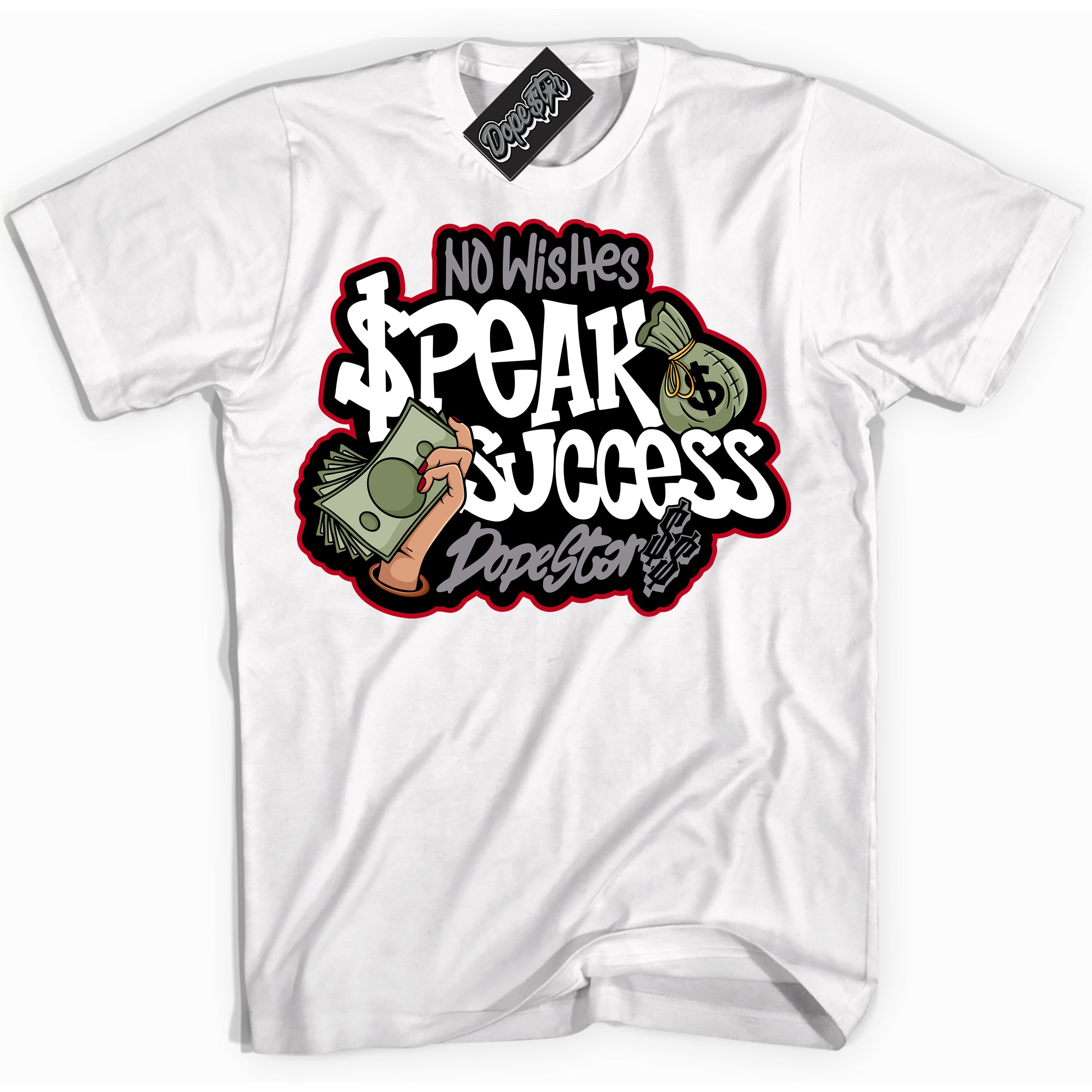 AJ5 Retro OG Black Metallic Reimagined ‘No Wish Speak Success’ – White Streetwear T-Shirt | Men's and Women's Sneaker Matching Tee by Sneaker Shirts Outlet.
