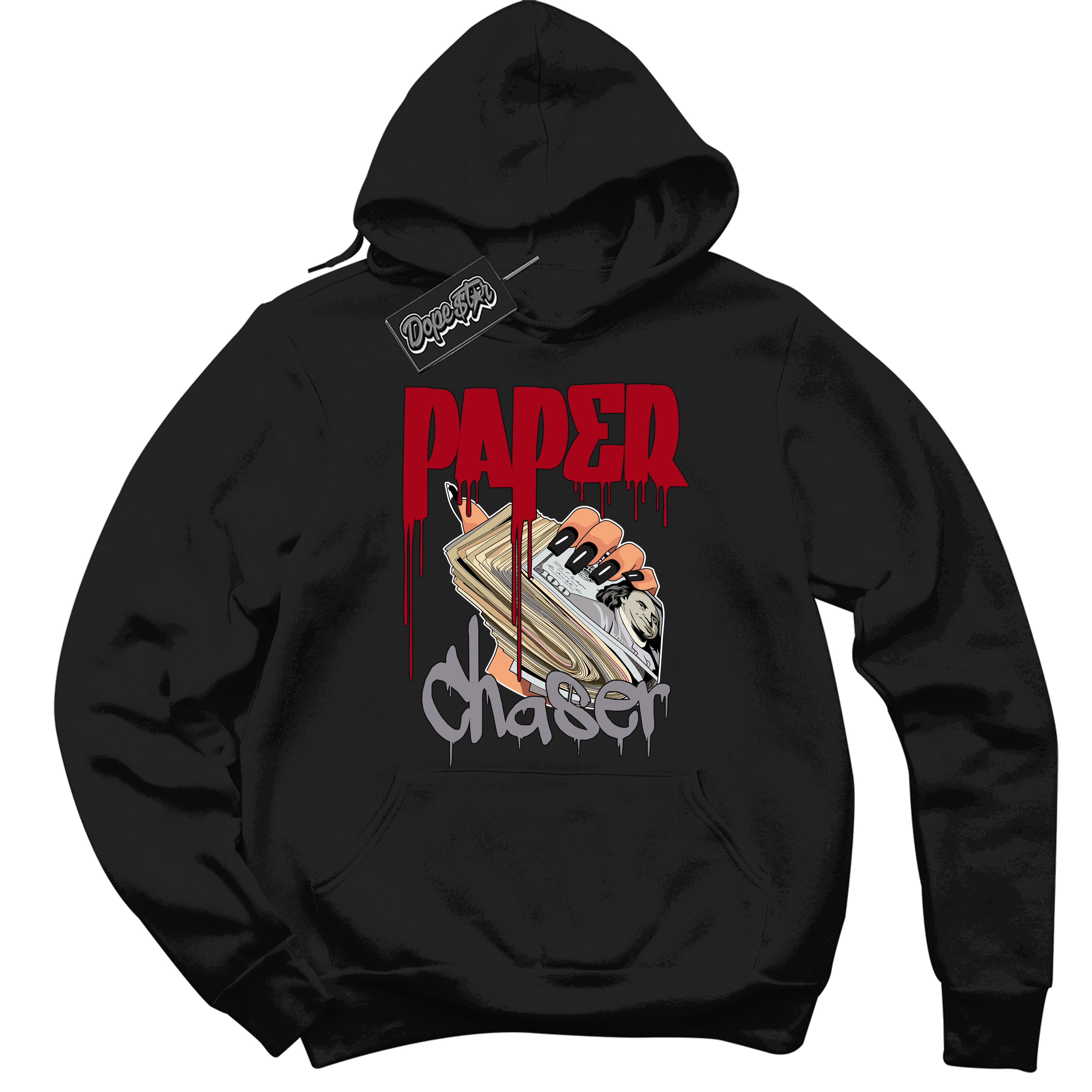 AJ5 Retro OG Black Metallic Reimagined ‘Paper Chaser’ – Black Streetwear Hoodie | Men's and Women's graphic sweatshirt by Sneaker Shirts Outlet.
