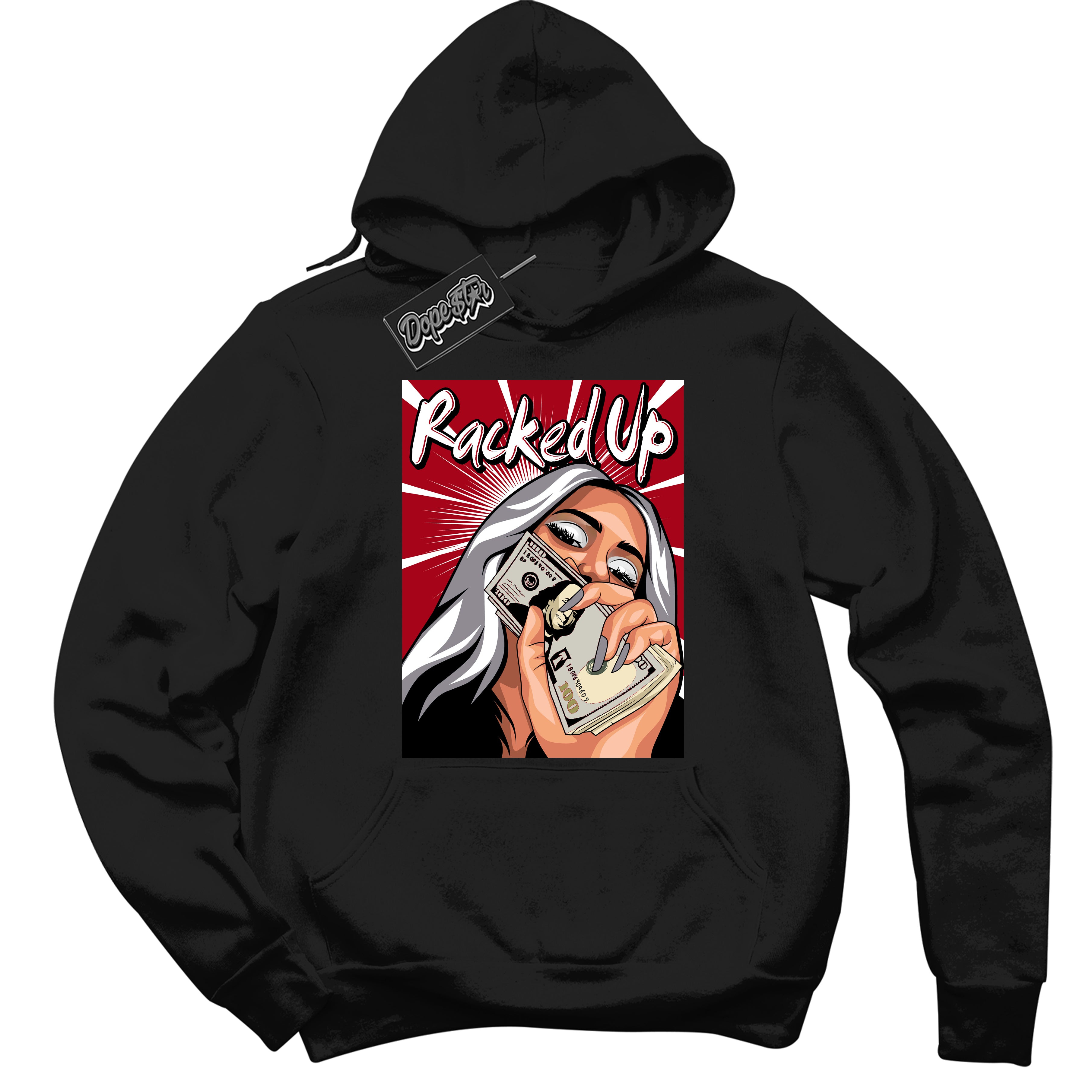AJ5 Retro OG Black Metallic Reimagined ‘Racked Up’ – Black Streetwear Hoodie | Men's and Women's graphic sweatshirt by Sneaker Shirts Outlet.
