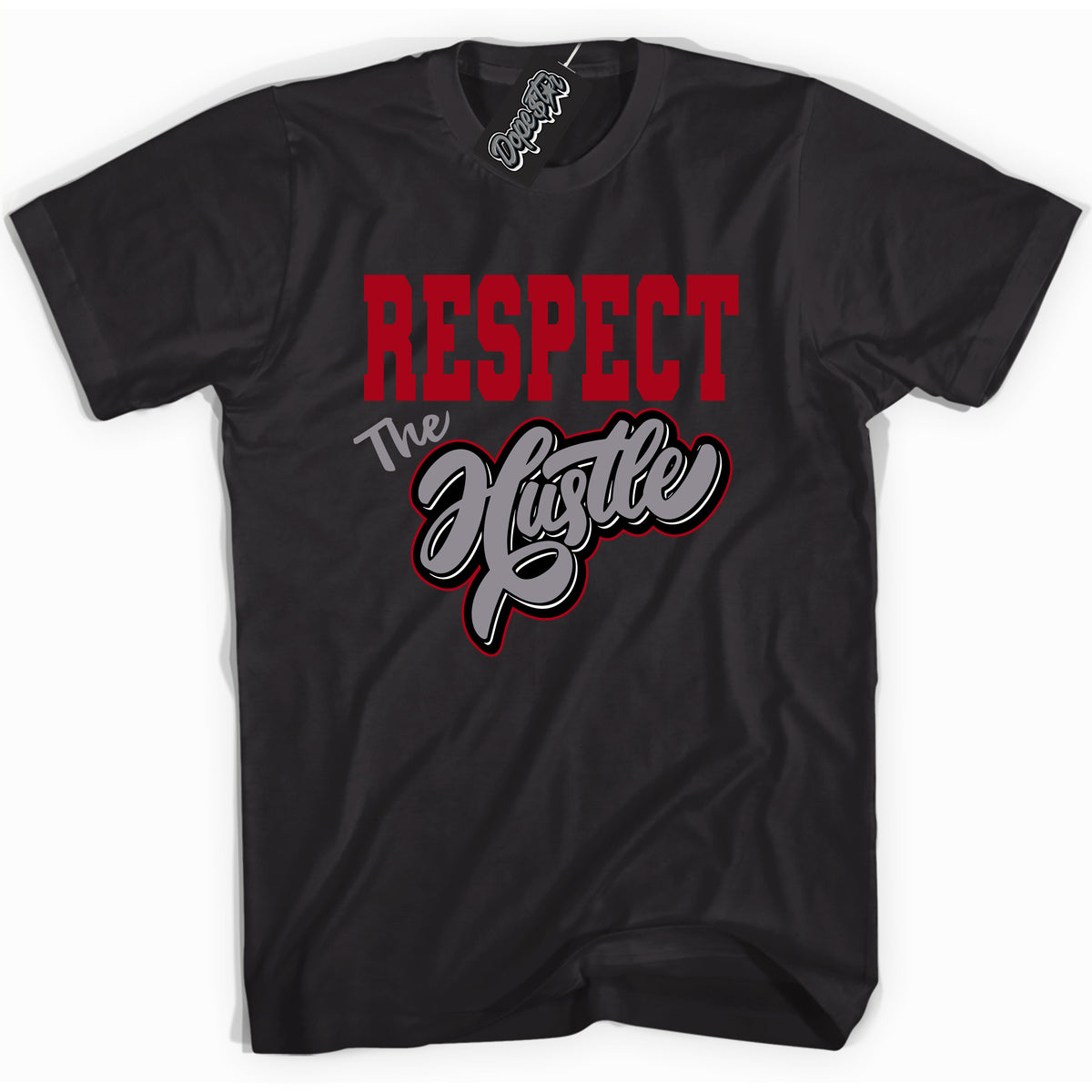 AJ5 Retro OG Black Metallic Reimagined “Respect The Hustle” black streetwear t-shirt and matching sneaker tee for men and women by Sneaker Shirts Outlet.
