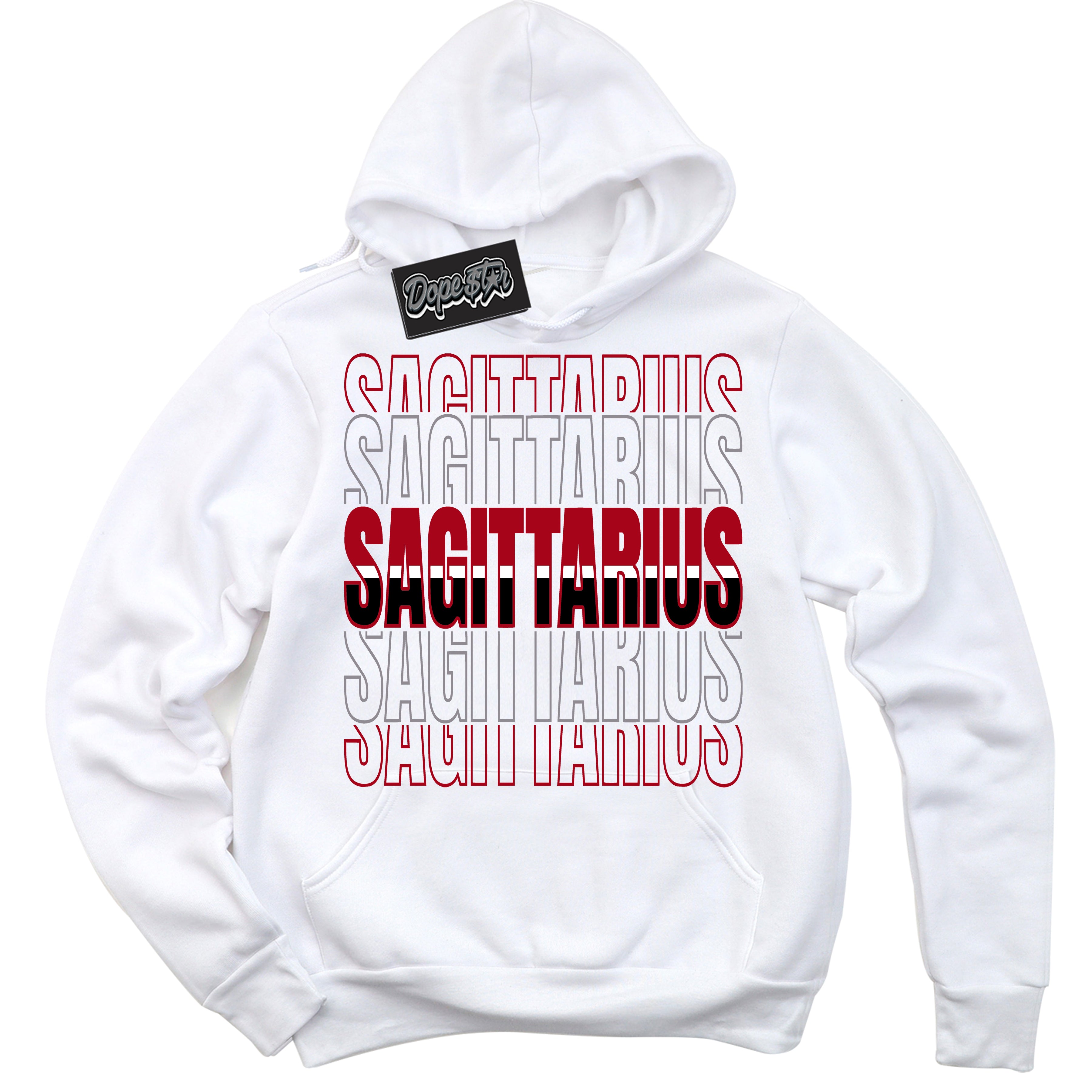 AJ5 Retro OG Black Metallic Reimagined ‘Sagittarius’ – White Streetwear Hoodie | Sneaker Matching sweatshirt for AJ5 Retro OG Black Metallic Reimagined | Men's and Women's Streetwear Graphic Hoodie by Sneaker Shirts Outlet.
