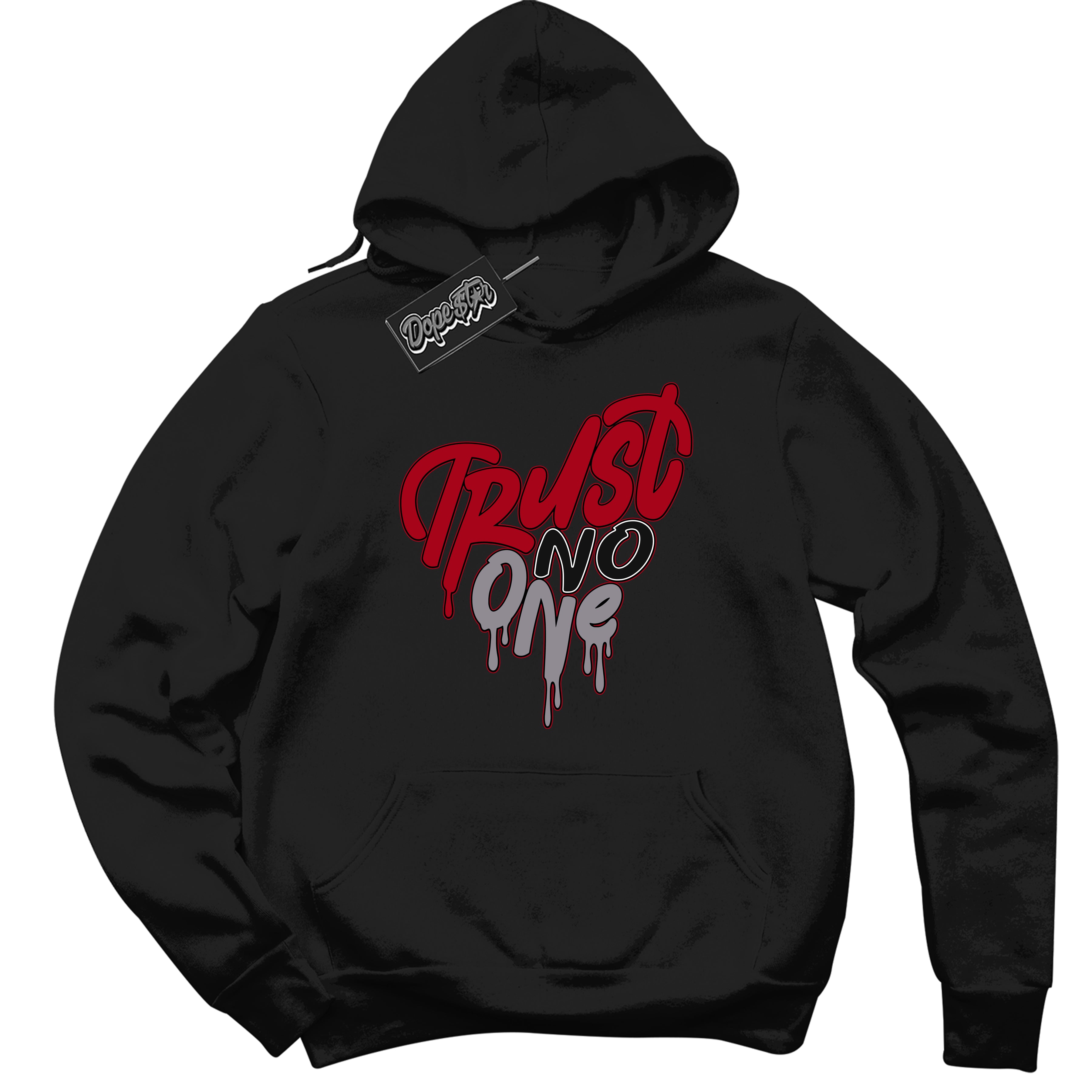 AJ5 Retro OG Black Metallic Reimagined ‘Trust No One Heart’ – Black Streetwear Hoodie | Men's and Women's graphic sweatshirt by Sneaker Shirts Outlet.
