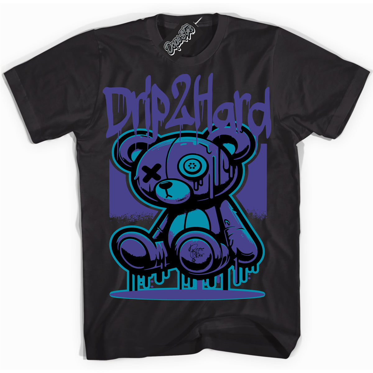 Cool Black graphic tee with “ Drip 2 Hard ” design, that perfectly matches Aqua 6s